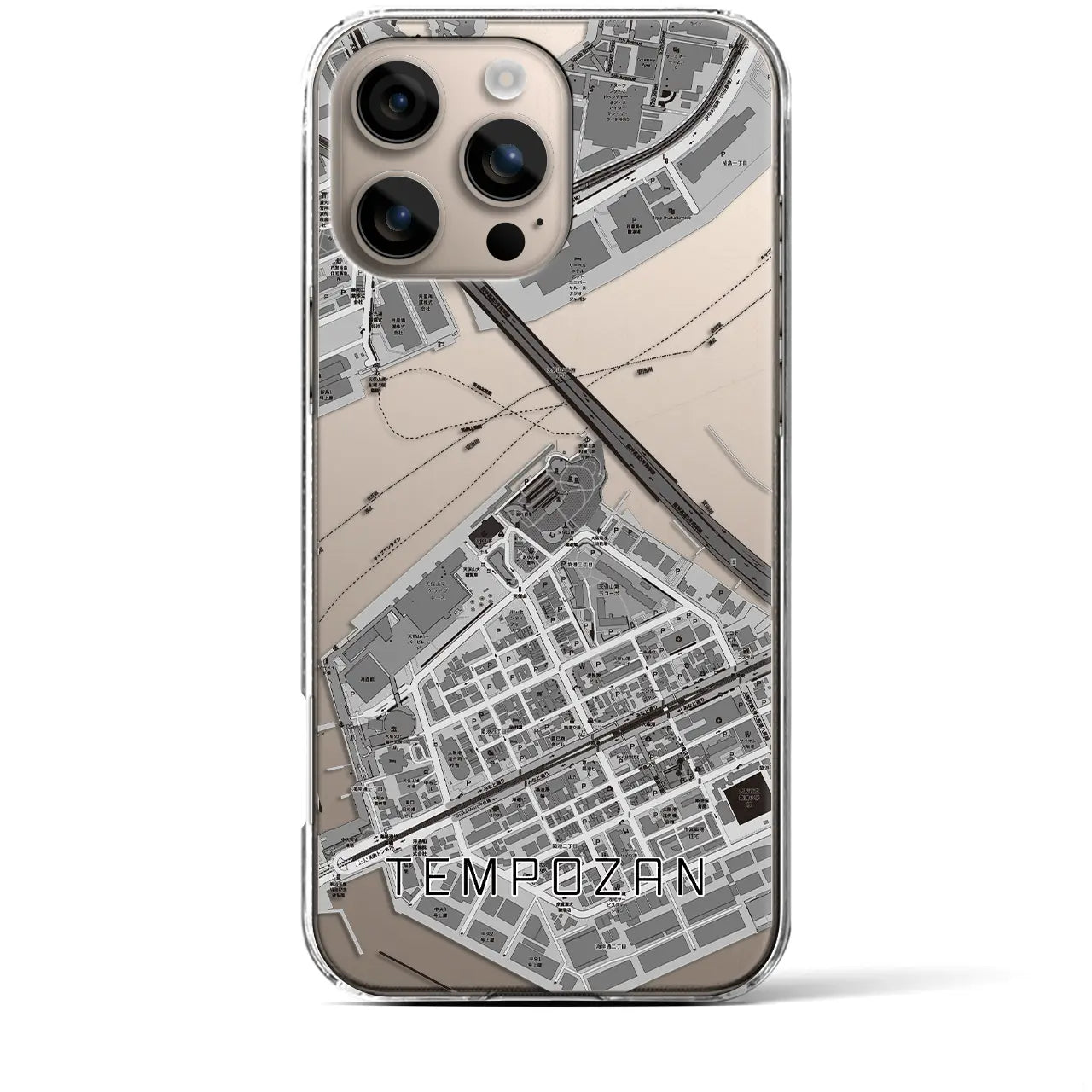 【天保山(大阪府)】地図柄iPhoneケース(クリアタイプ)モノトーン・iPhone 16 Plus 用
