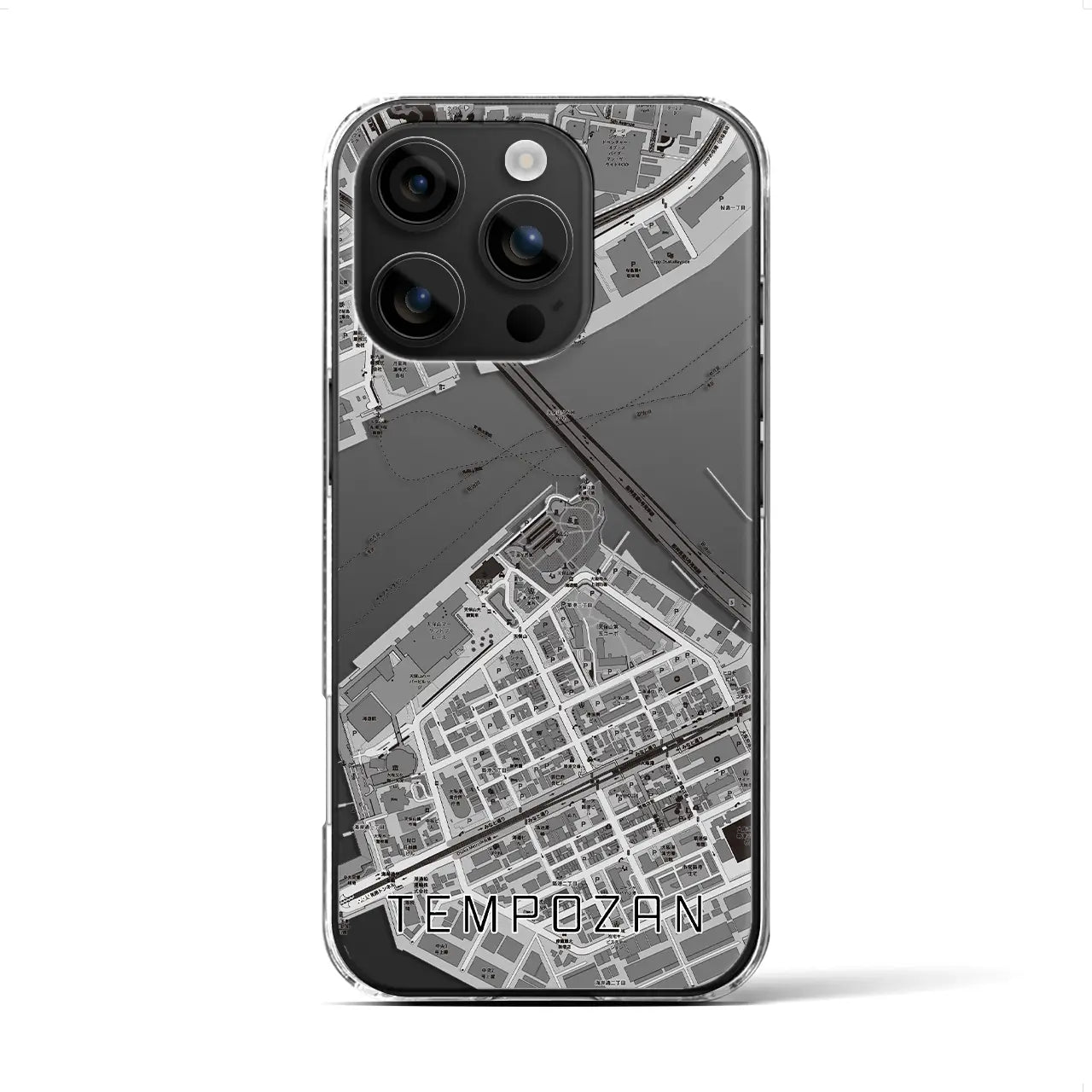【天保山(大阪府)】地図柄iPhoneケース(クリアタイプ)モノトーン・iPhone 16 用