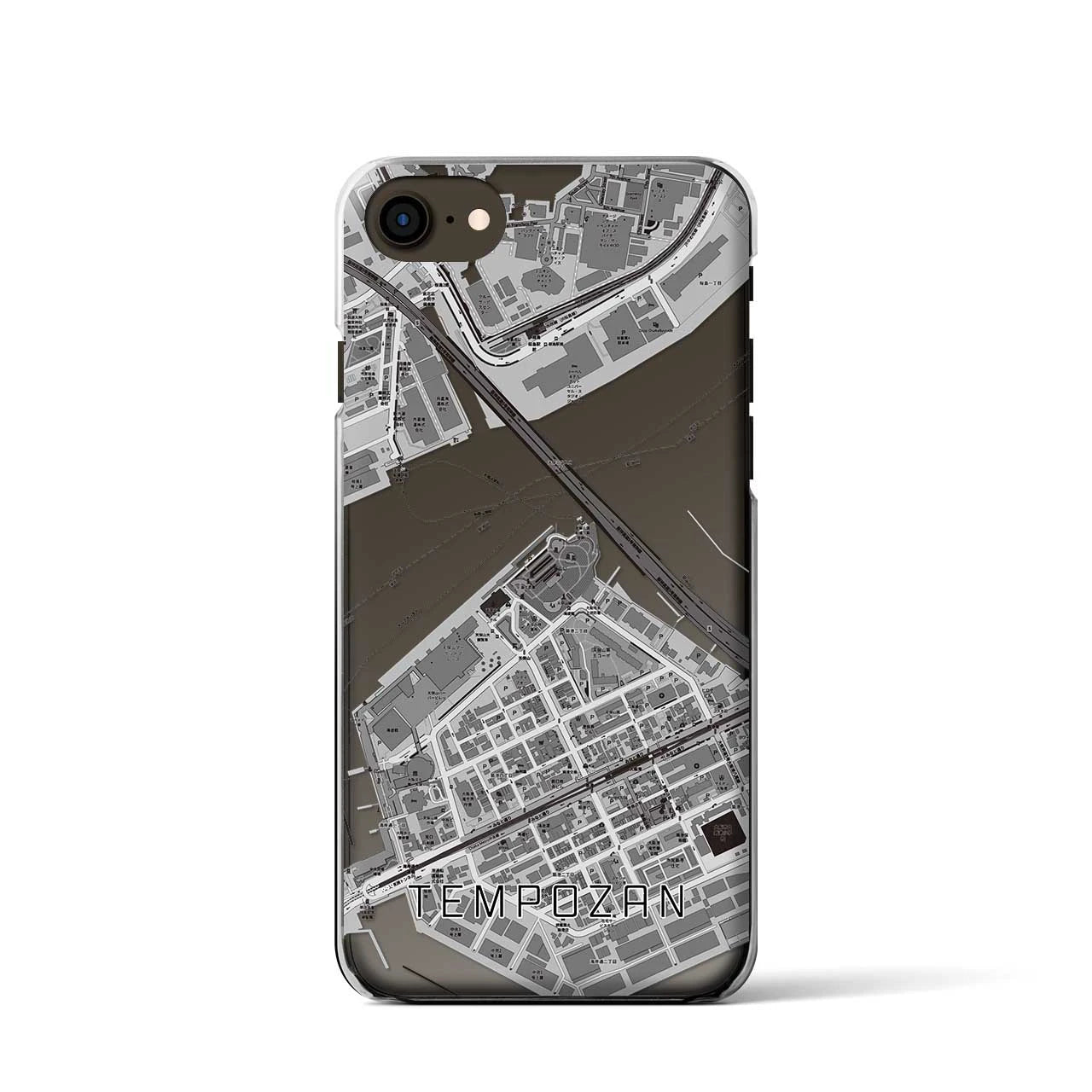 【天保山(大阪府)】地図柄iPhoneケース(クリアタイプ)モノトーン・iPhone SE(第3 / 第2世代) / 8 / 7 / 6s / 6 用