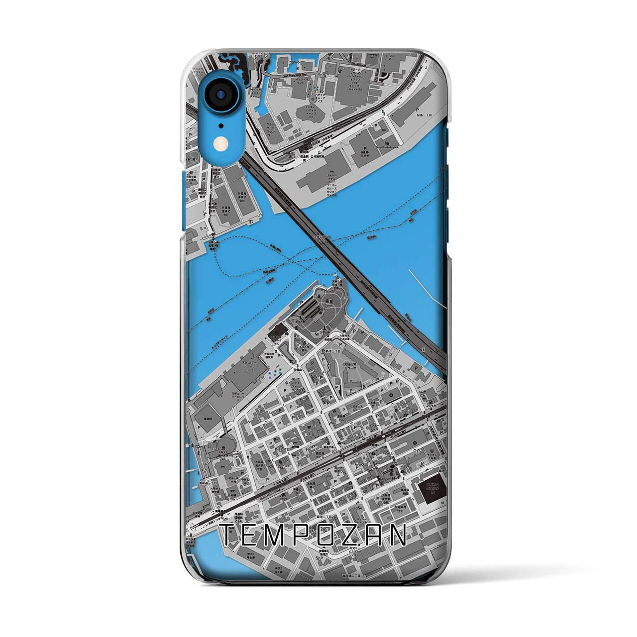 【天保山(大阪府)】地図柄iPhoneケース(クリアタイプ)モノトーン・iPhone XR 用