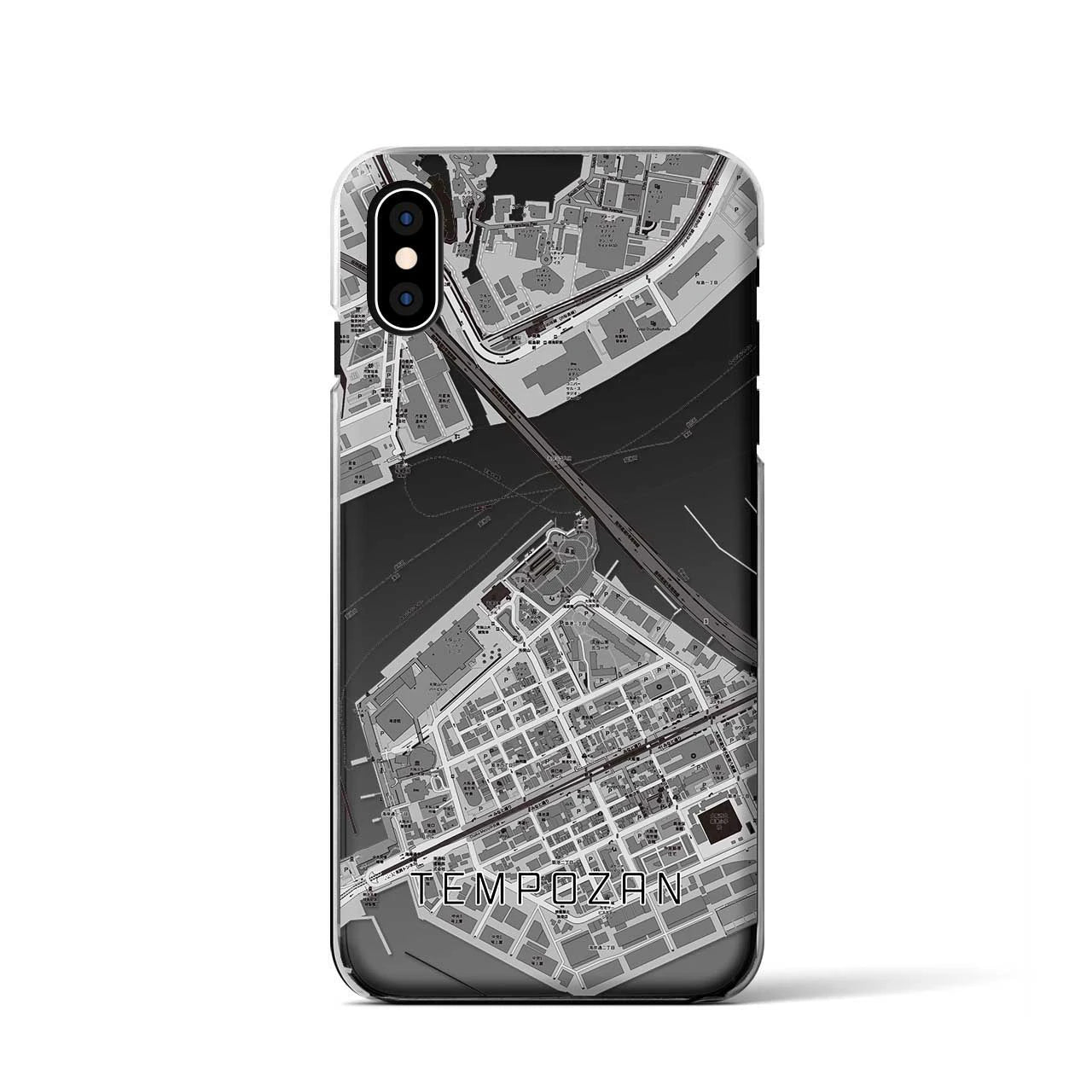 【天保山(大阪府)】地図柄iPhoneケース(クリアタイプ)モノトーン・iPhone XS / X 用