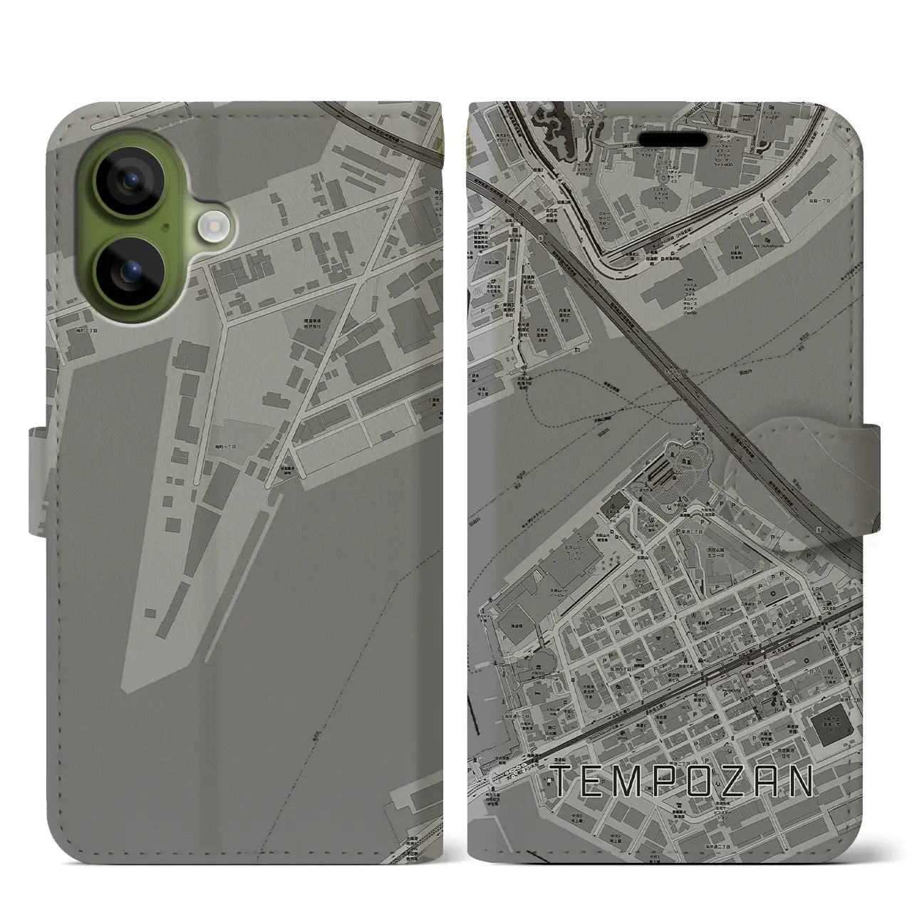 【天保山(大阪府)】地図柄iPhoneケース(手帳タイプ)