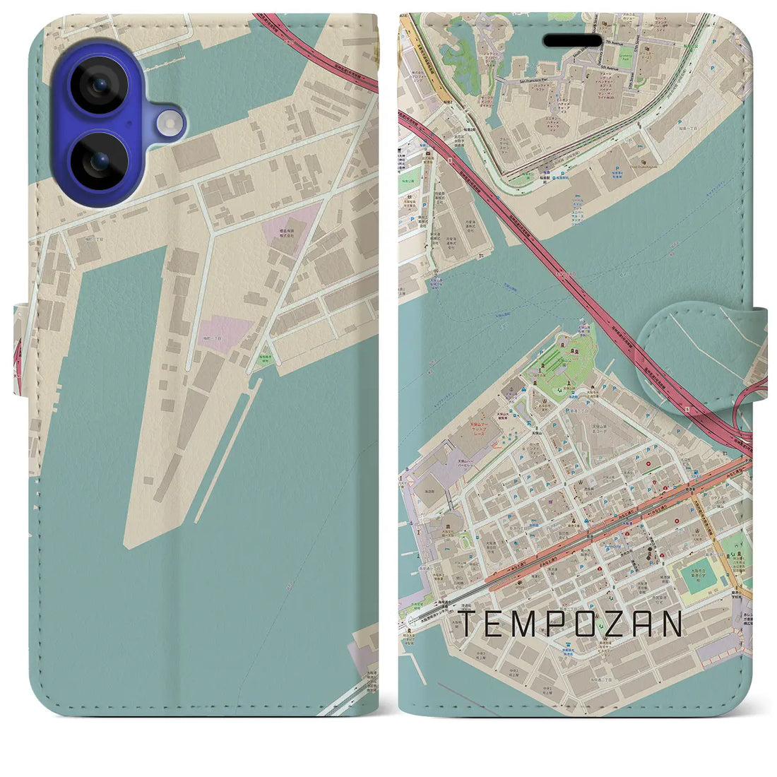 【天保山(大阪府)】地図柄iPhoneケース(手帳タイプ)ナチュラル・iPhone 16 Pro Max 用