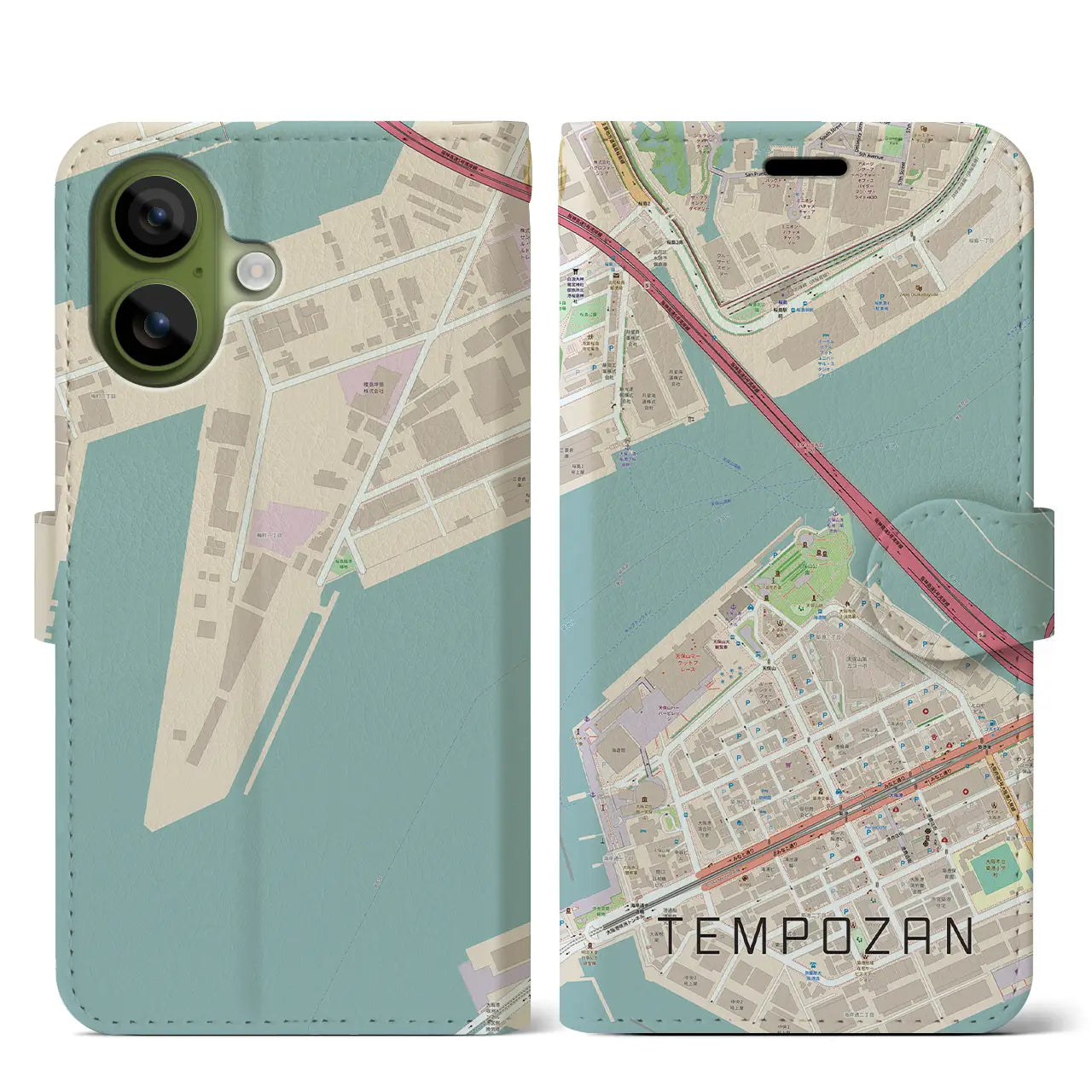 【天保山(大阪府)】地図柄iPhoneケース(手帳タイプ)