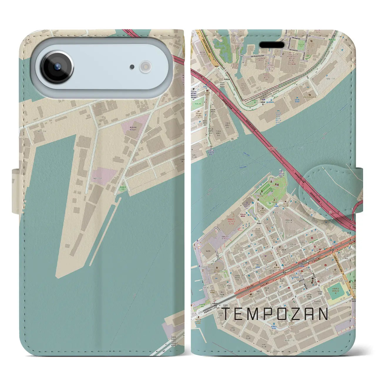 【天保山(大阪府)】地図柄iPhoneケース(手帳タイプ)