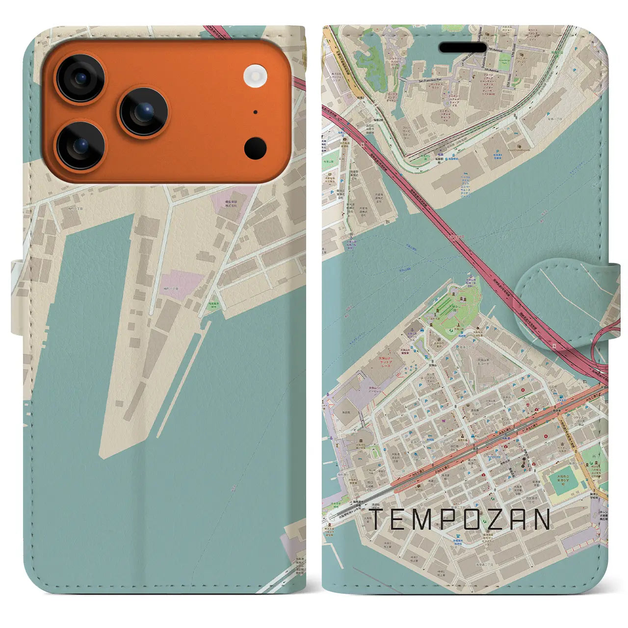 【天保山(大阪府)】地図柄iPhoneケース(手帳タイプ)