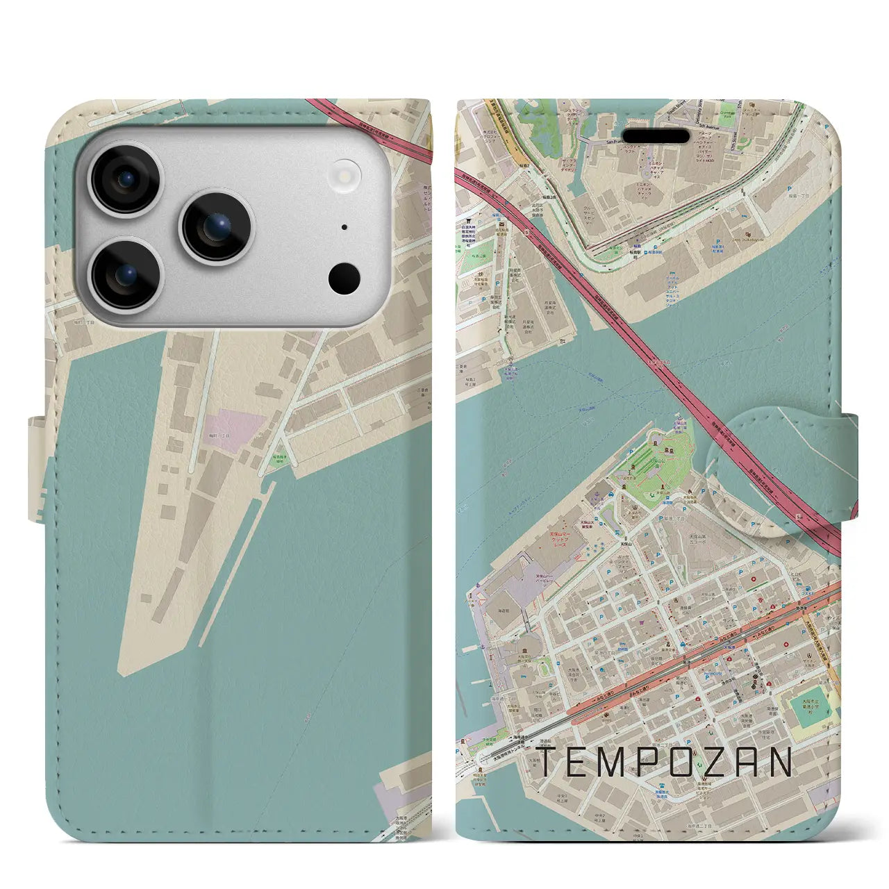 【天保山(大阪府)】地図柄iPhoneケース(手帳タイプ)