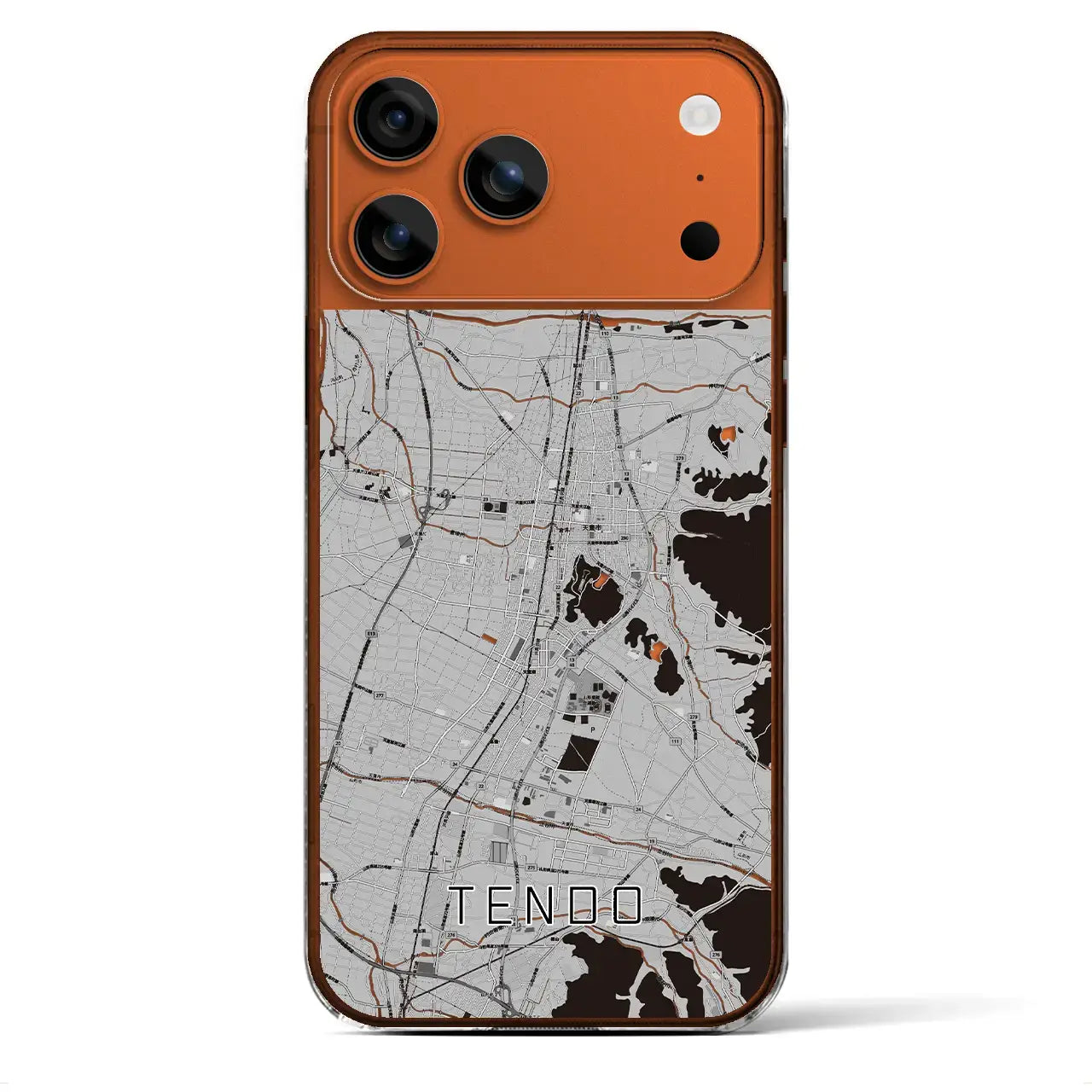 【天童(山形県)】地図柄iPhoneケース(クリアタイプ)モノトーン・iPhone 17 Pro Max 用