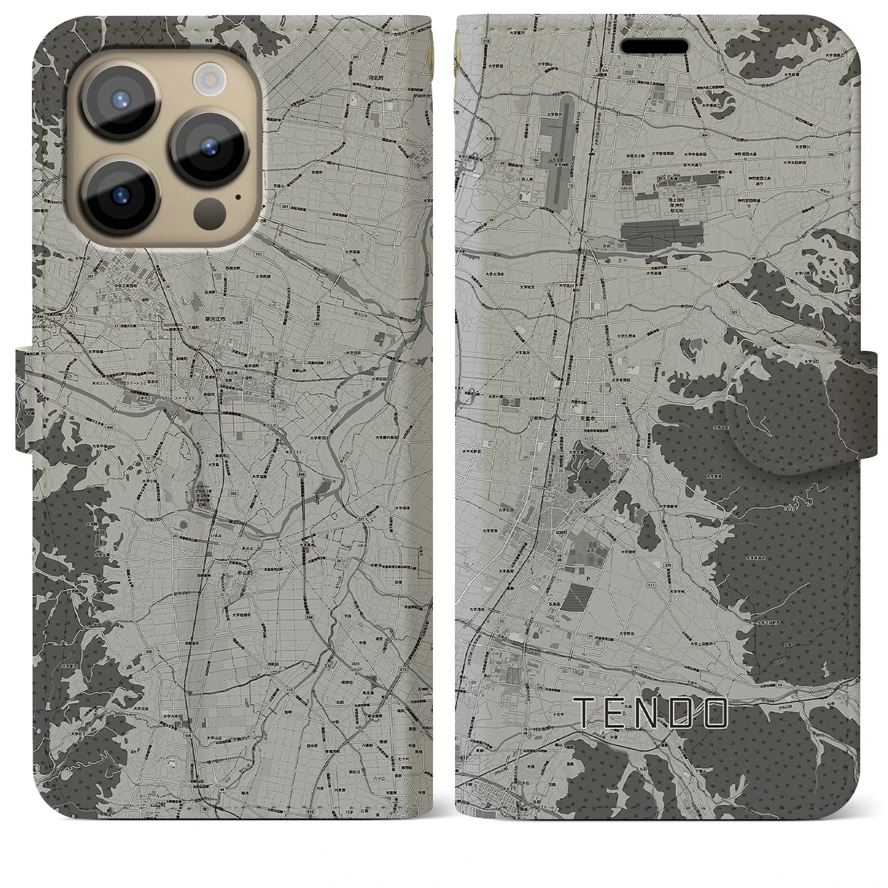 【天童(山形県)】地図柄iPhoneケース(手帳タイプ)