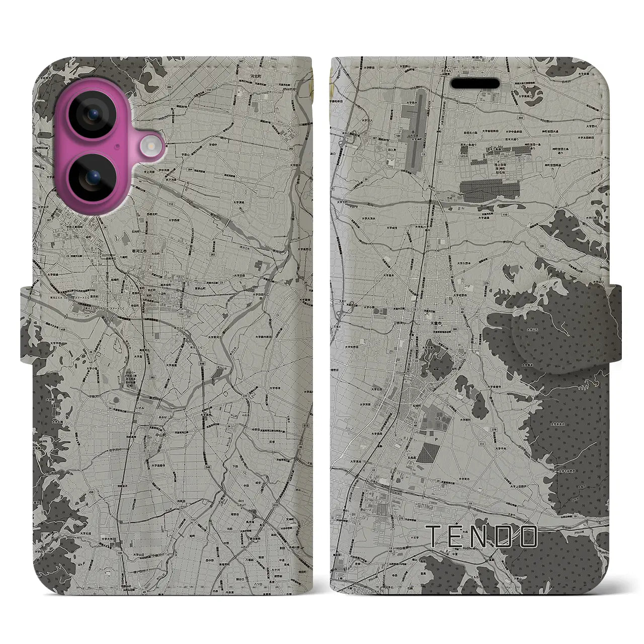 【天童(山形県)】地図柄iPhoneケース(手帳タイプ)