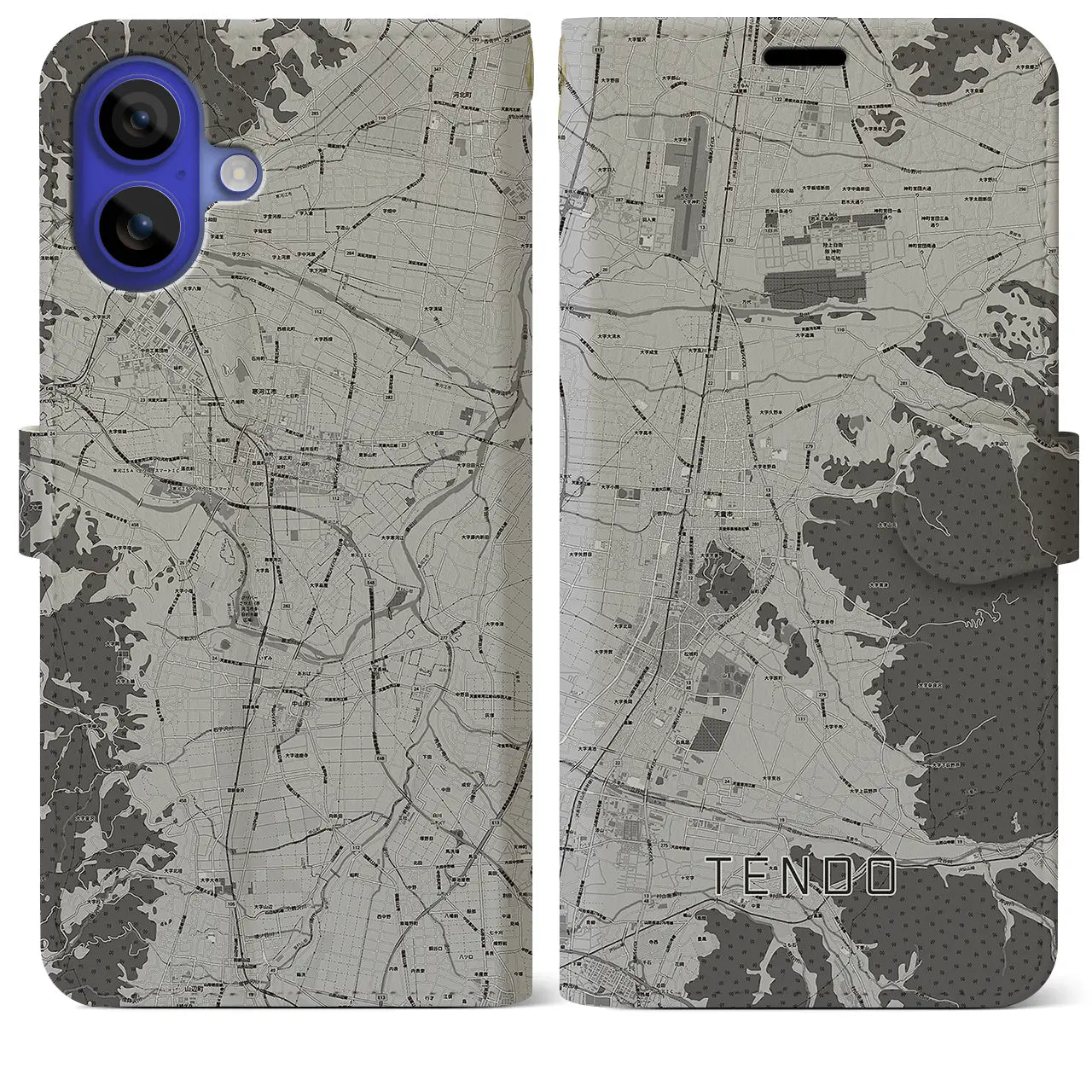 【天童(山形県)】地図柄iPhoneケース(手帳タイプ)