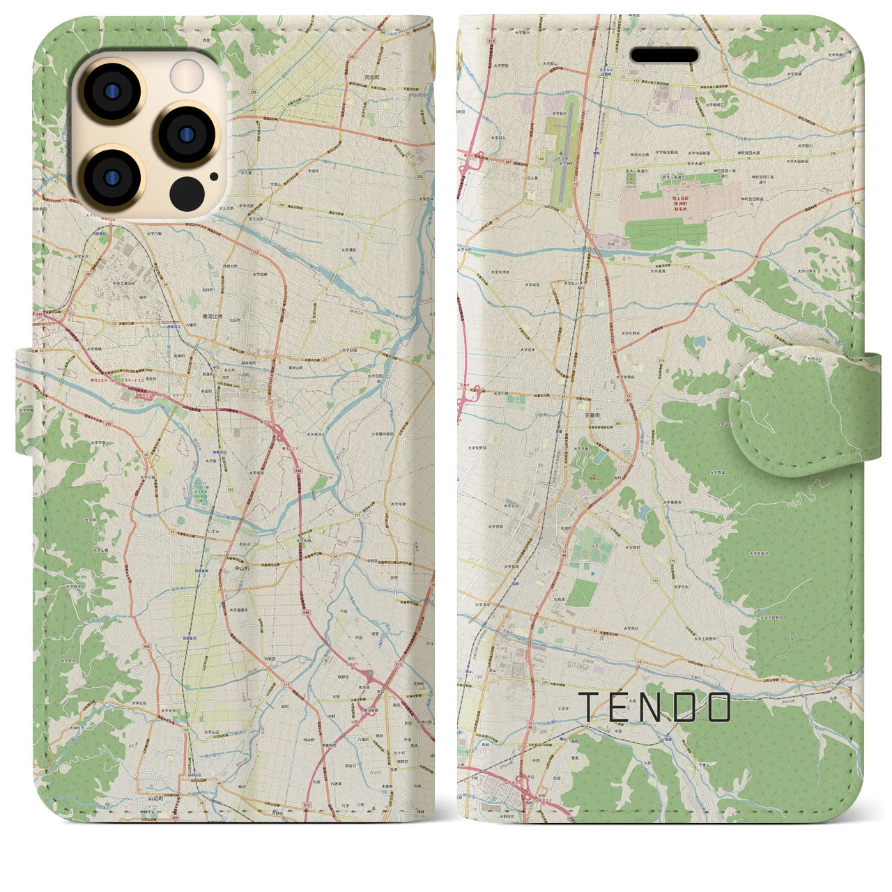 【天童(山形県)】地図柄iPhoneケース(手帳タイプ)ナチュラル・iPhone 12 Pro Max 用