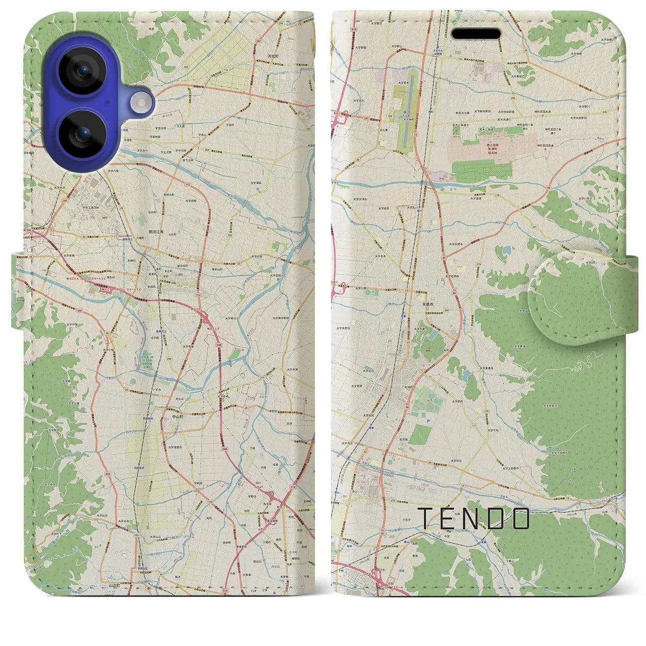 【天童(山形県)】地図柄iPhoneケース(手帳タイプ)ナチュラル・iPhone 16 Pro Max 用