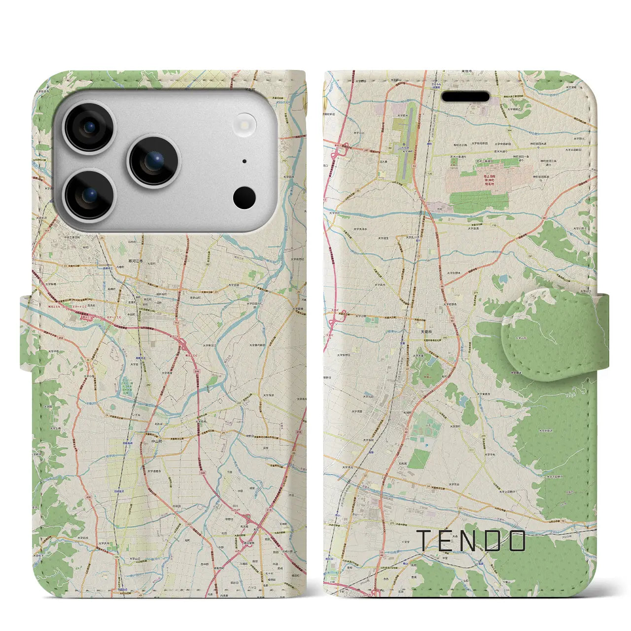 【天童(山形県)】地図柄iPhoneケース(手帳タイプ)