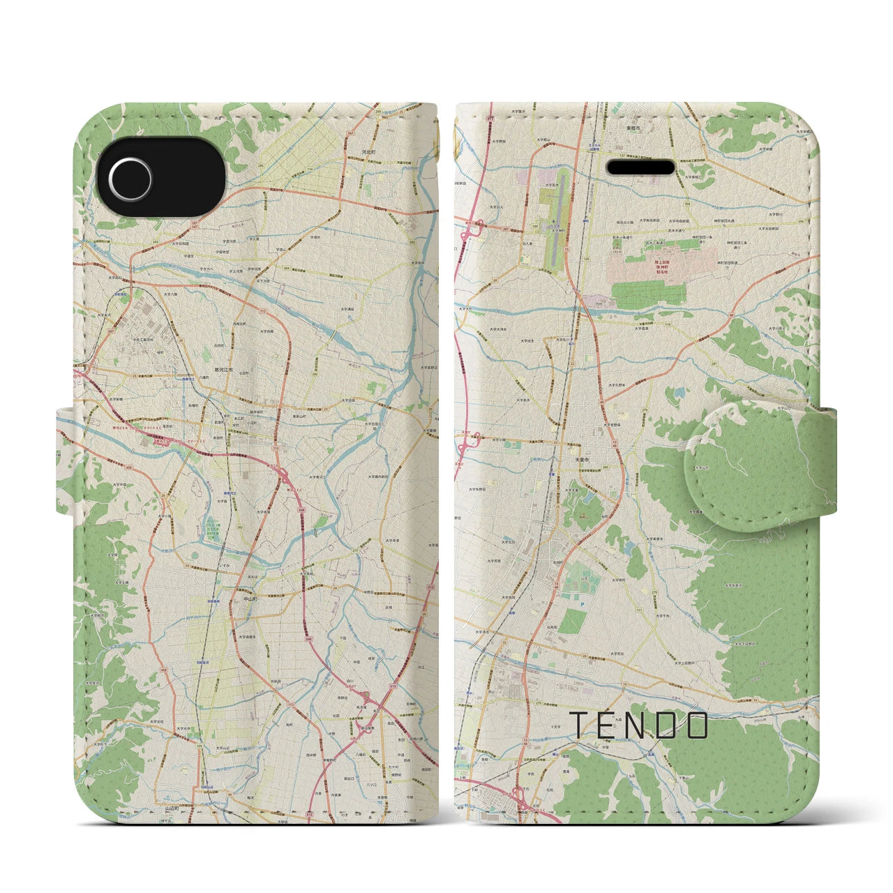 【天童(山形県)】地図柄iPhoneケース(手帳タイプ)ナチュラル・iPhone SE(第3 / 第2世代) / 8 / 7 / 6s / 6 用