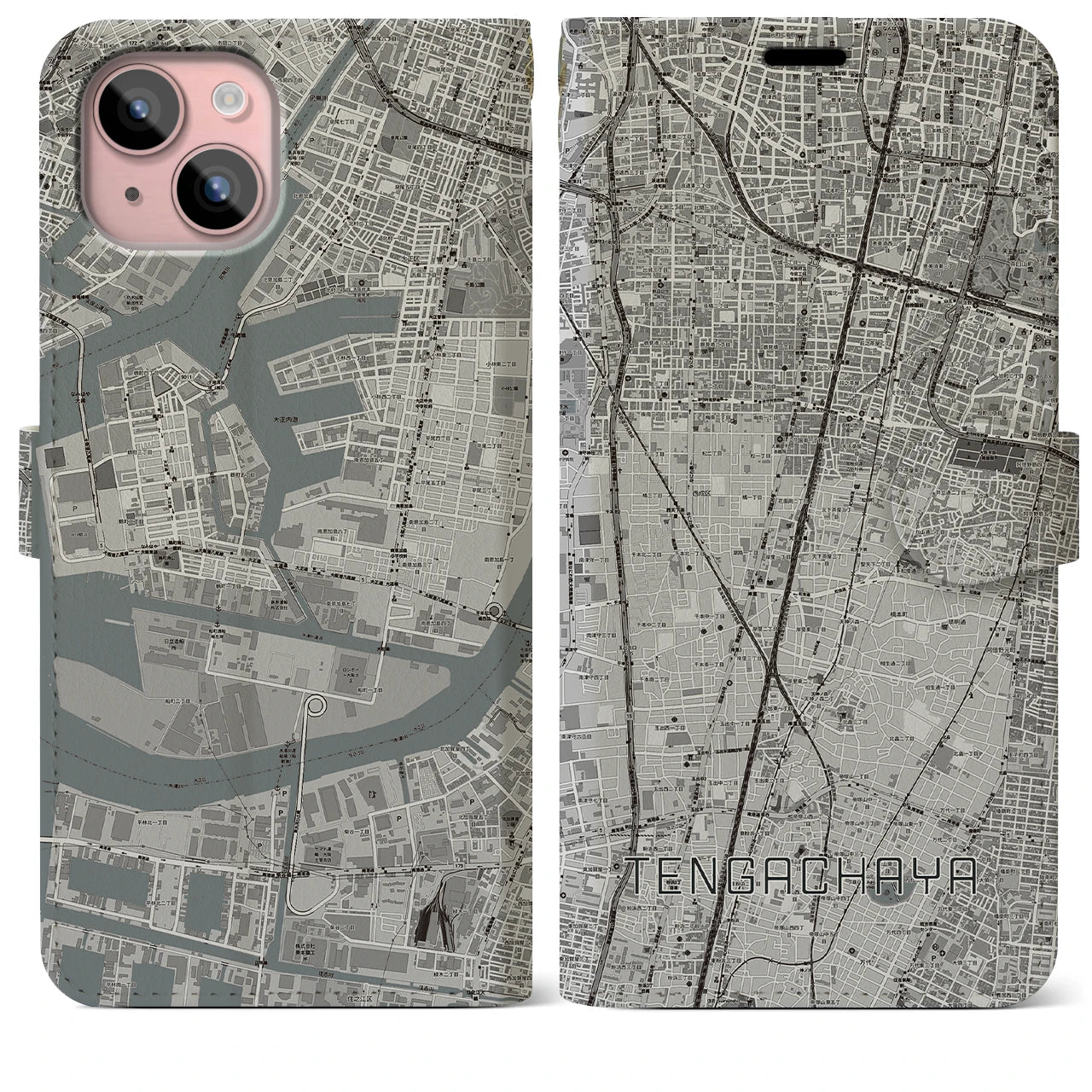 【天下茶屋(大阪府)】地図柄iPhoneケース(手帳タイプ)