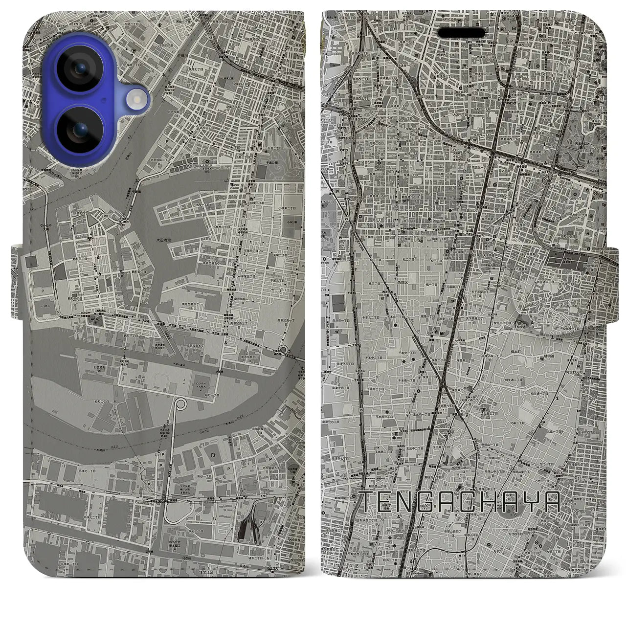 【天下茶屋(大阪府)】地図柄iPhoneケース(手帳タイプ)