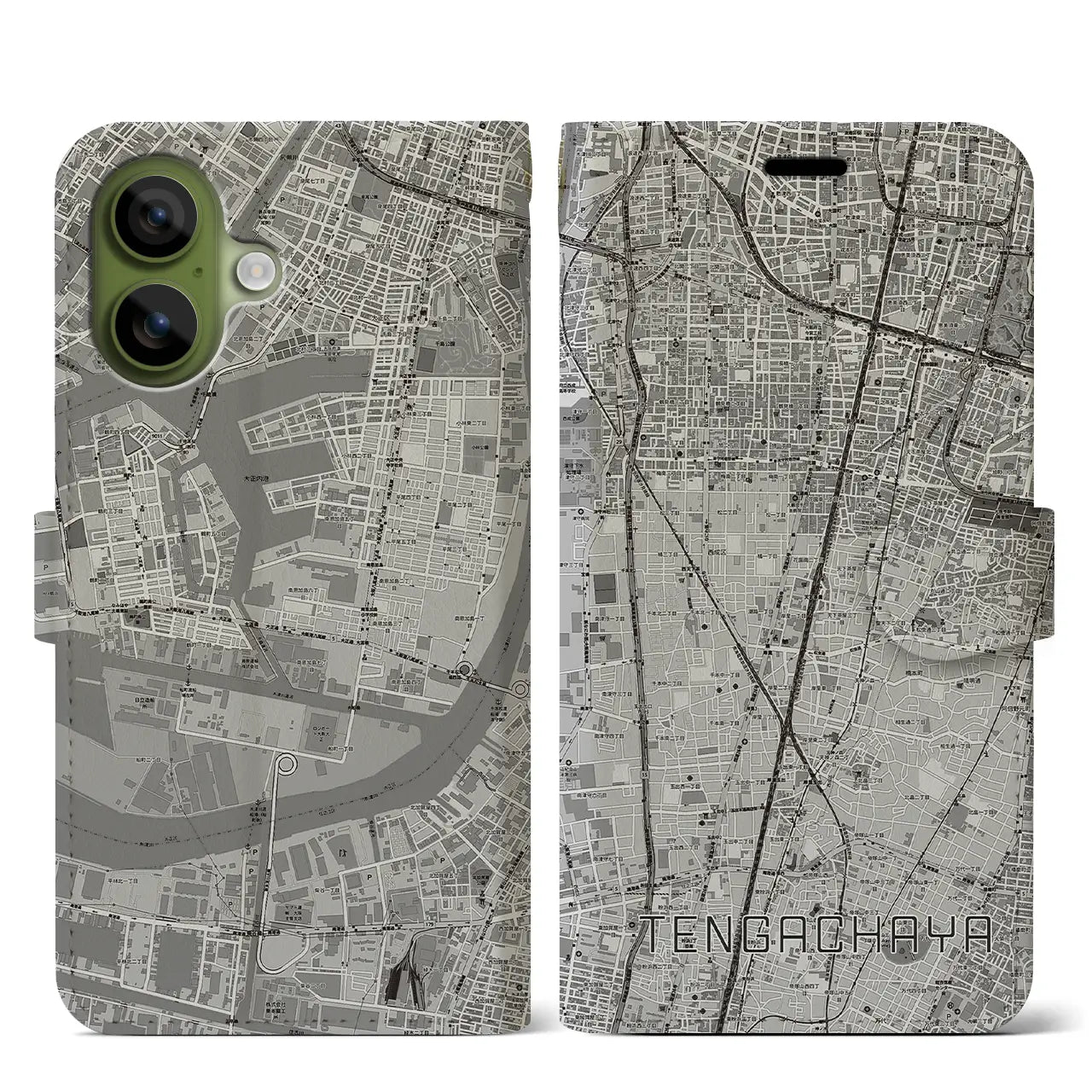 【天下茶屋(大阪府)】地図柄iPhoneケース(手帳タイプ)