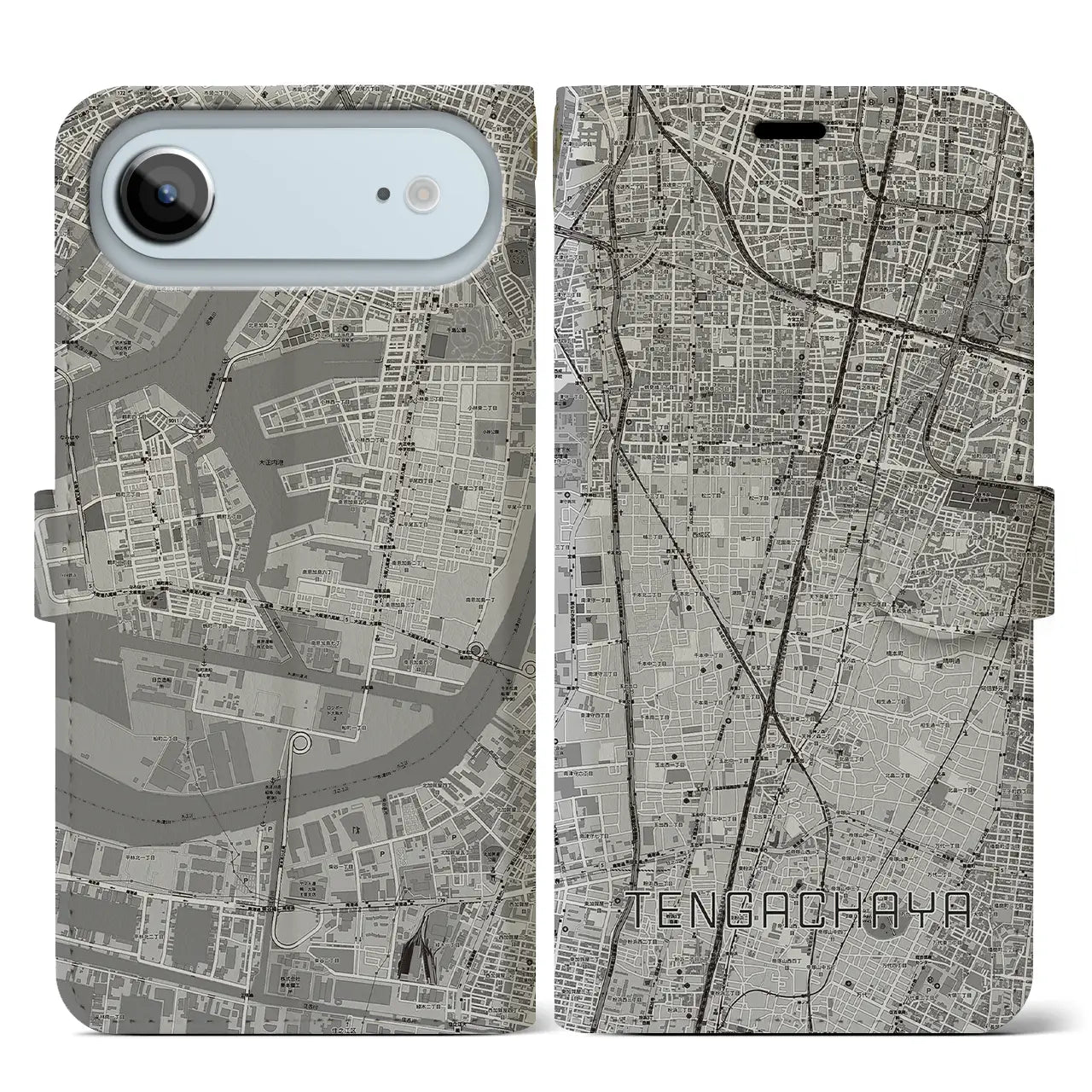 【天下茶屋(大阪府)】地図柄iPhoneケース(手帳タイプ)