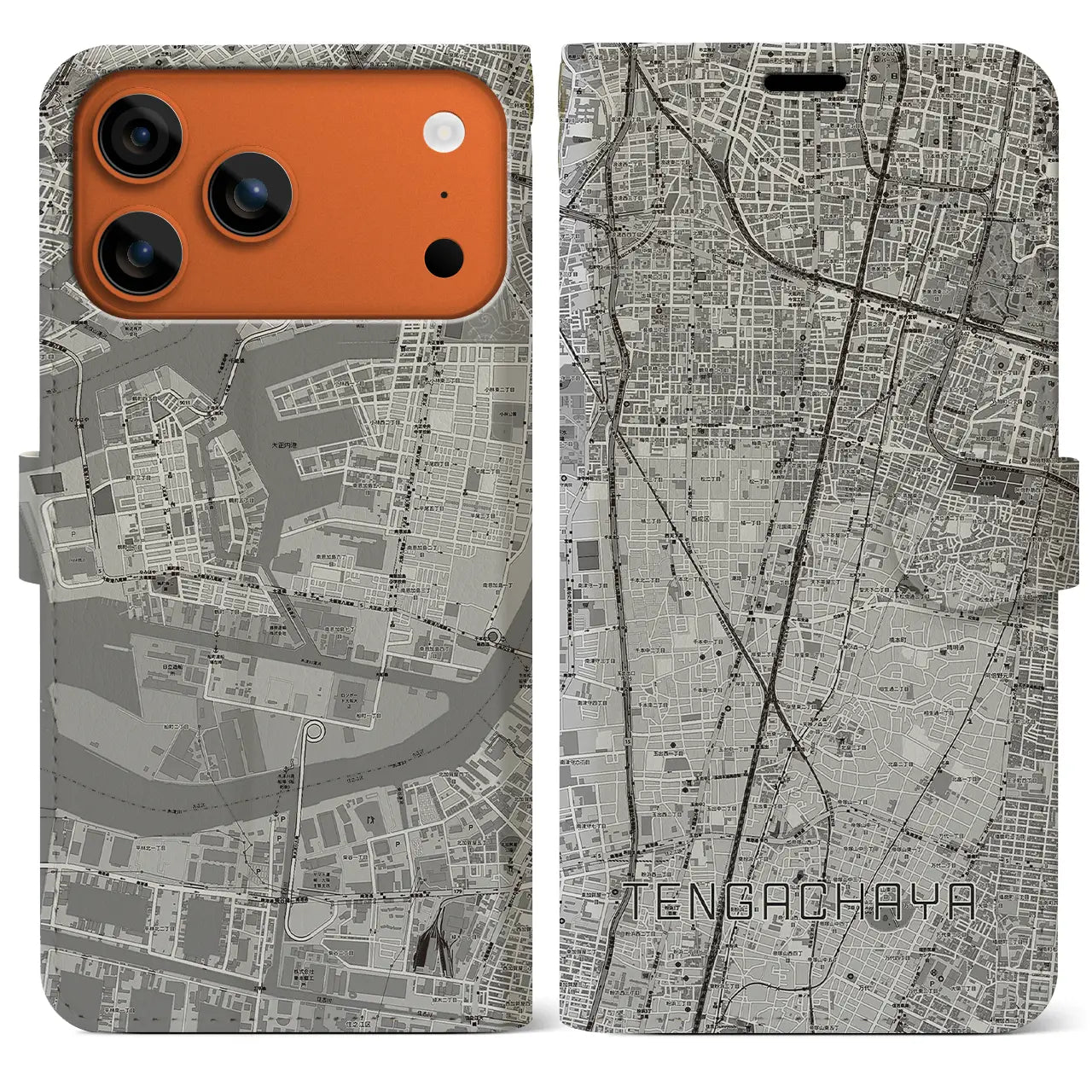 【天下茶屋(大阪府)】地図柄iPhoneケース(手帳タイプ)