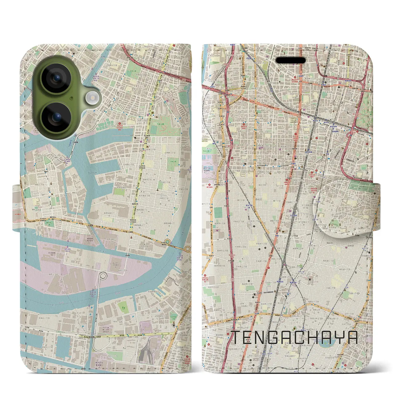 【天下茶屋(大阪府)】地図柄iPhoneケース(手帳タイプ)