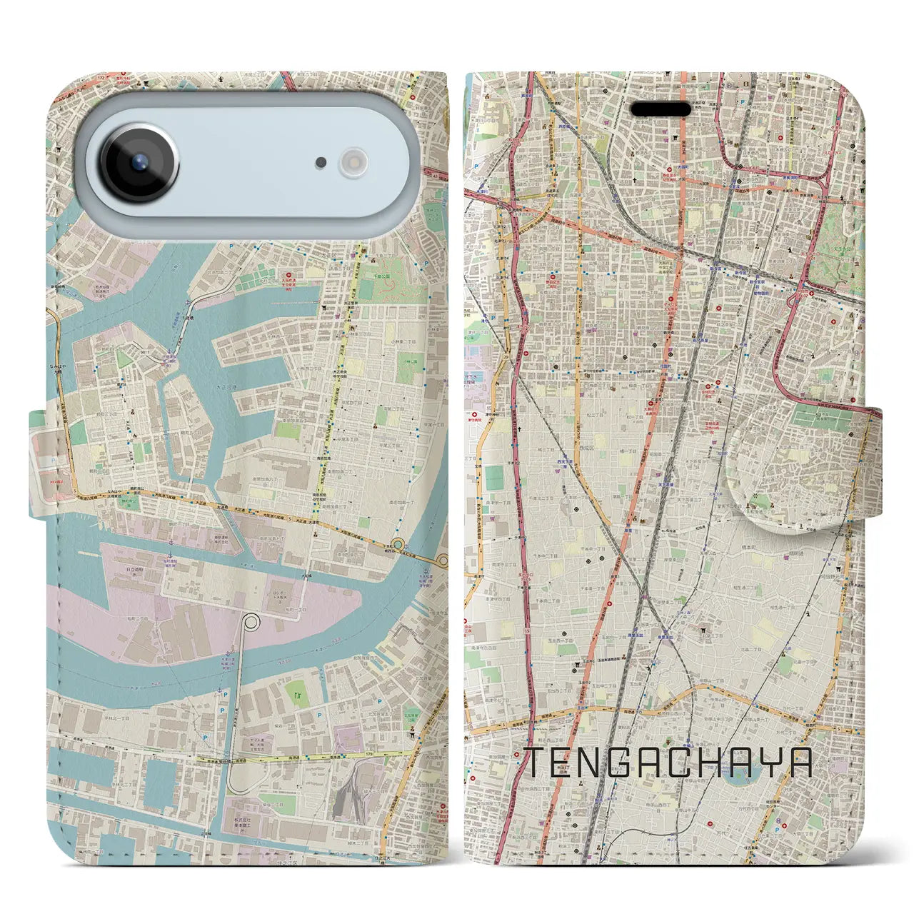 【天下茶屋(大阪府)】地図柄iPhoneケース(手帳タイプ)