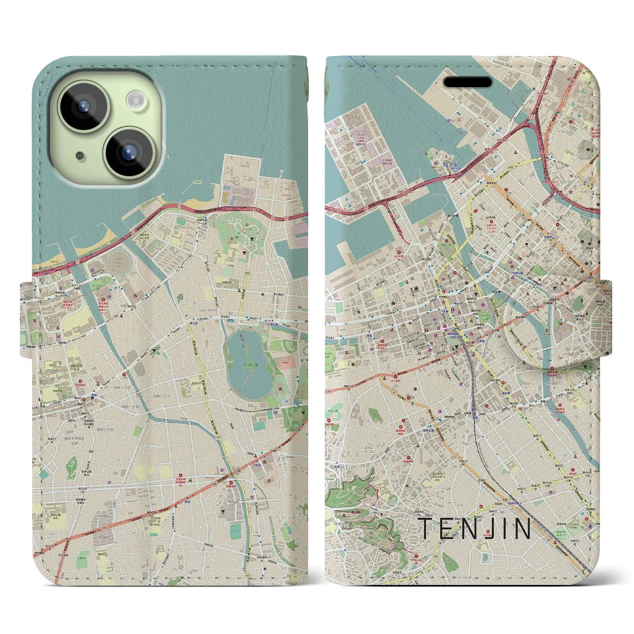 【天神(福岡県)】地図柄iPhoneケース(手帳タイプ)