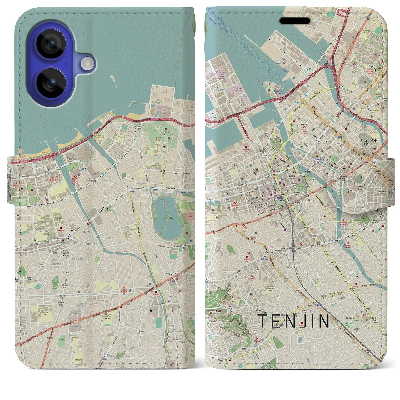 【天神(福岡県)】地図柄iPhoneケース(手帳タイプ)ナチュラル・iPhone 16 Pro Max 用