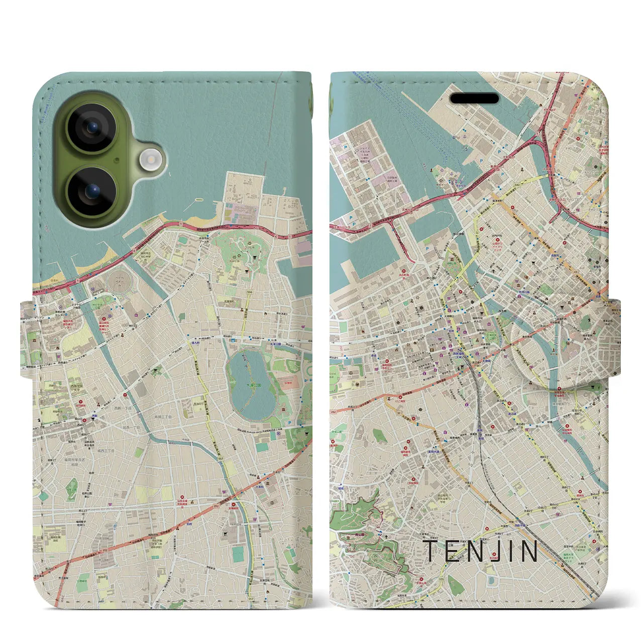 【天神(福岡県)】地図柄iPhoneケース(手帳タイプ)