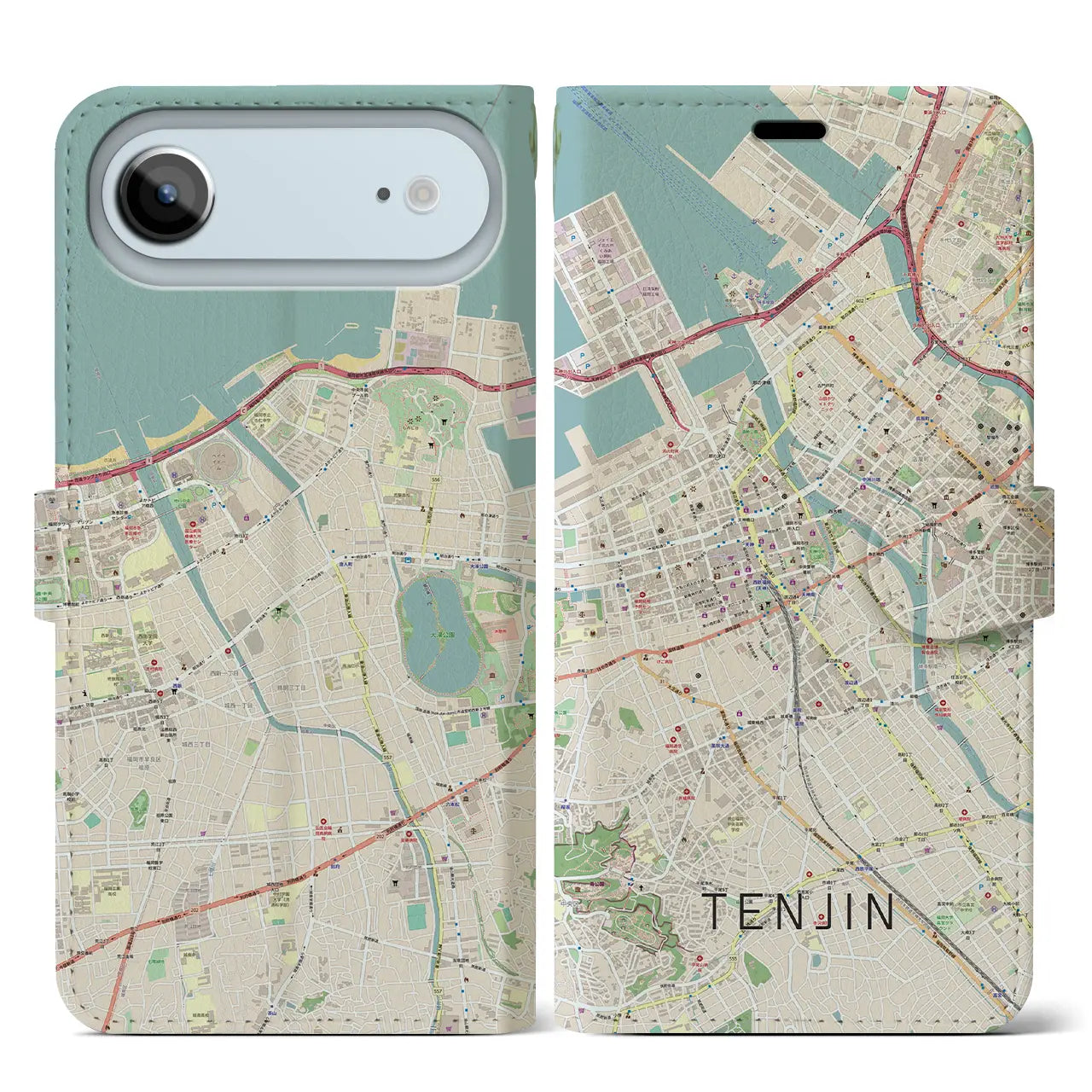 【天神(福岡県)】地図柄iPhoneケース(手帳タイプ)