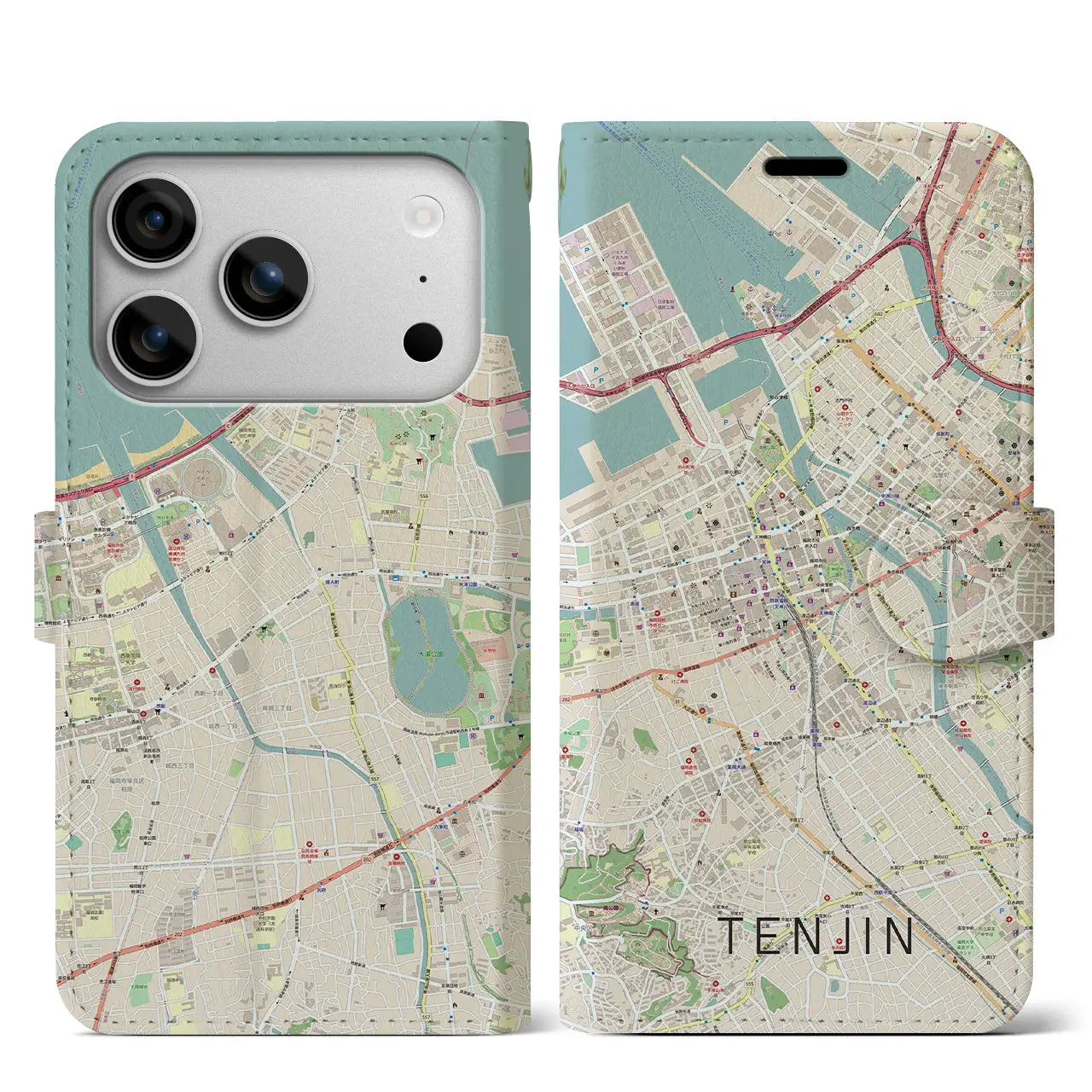 【天神(福岡県)】地図柄iPhoneケース(手帳タイプ)ナチュラル・iPhone 17 Pro Max 用