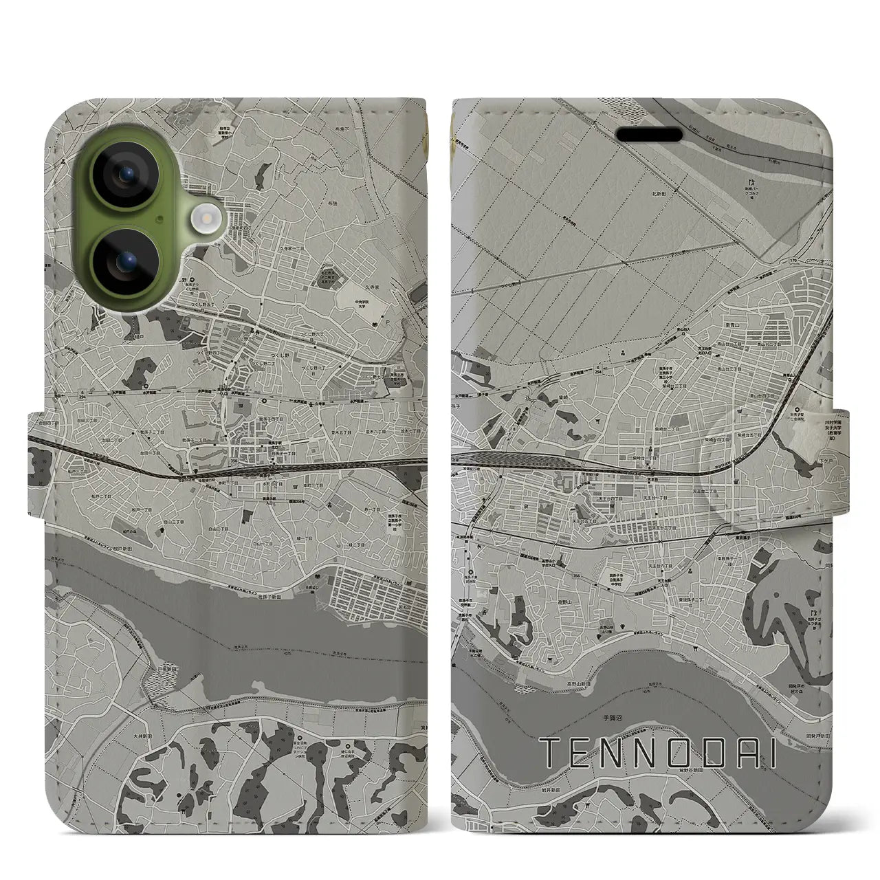 【天王台(千葉県)】地図柄iPhoneケース(手帳タイプ)