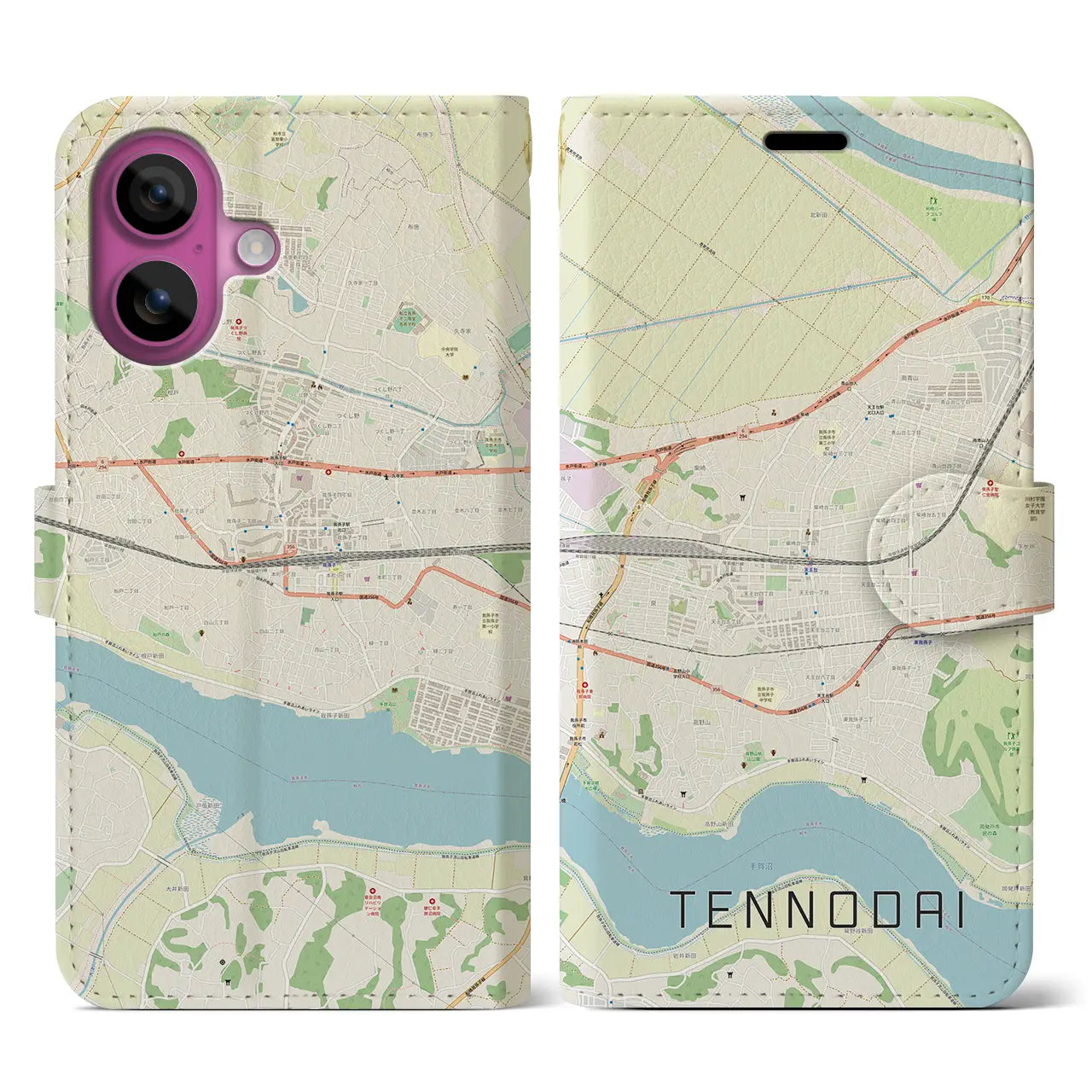 【天王台(千葉県)】地図柄iPhoneケース(手帳タイプ)ナチュラル・iPhone 16 Pro 用