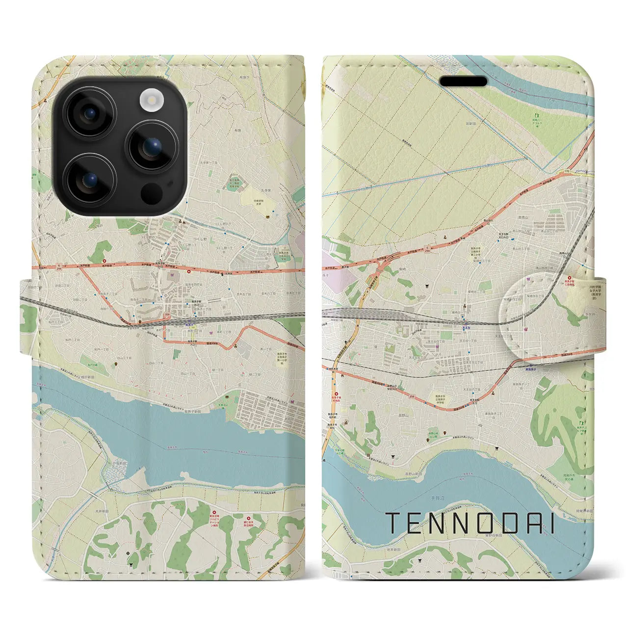 【天王台(千葉県)】地図柄iPhoneケース(手帳タイプ)ナチュラル・iPhone 16 用