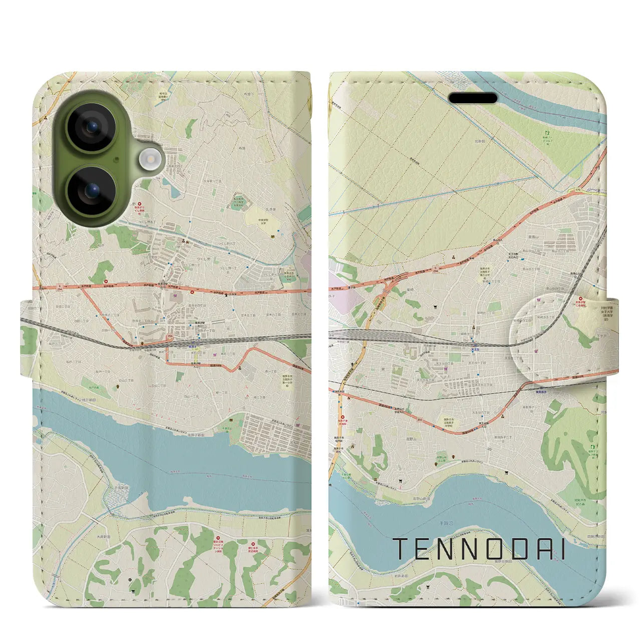 【天王台(千葉県)】地図柄iPhoneケース(手帳タイプ)