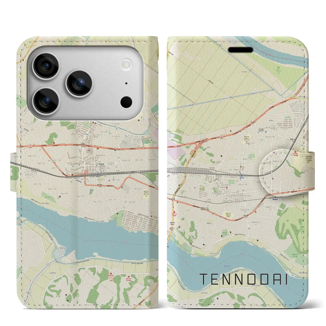 【天王台(千葉県)】地図柄iPhoneケース(手帳タイプ)ナチュラル・iPhone 17 Pro Max 用