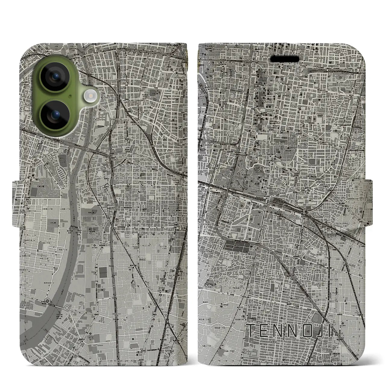 【天王寺(大阪府)】地図柄iPhoneケース(手帳タイプ)