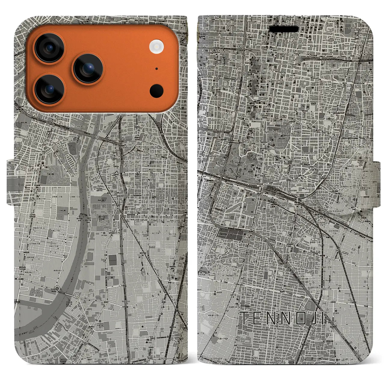 【天王寺(大阪府)】地図柄iPhoneケース(手帳タイプ)