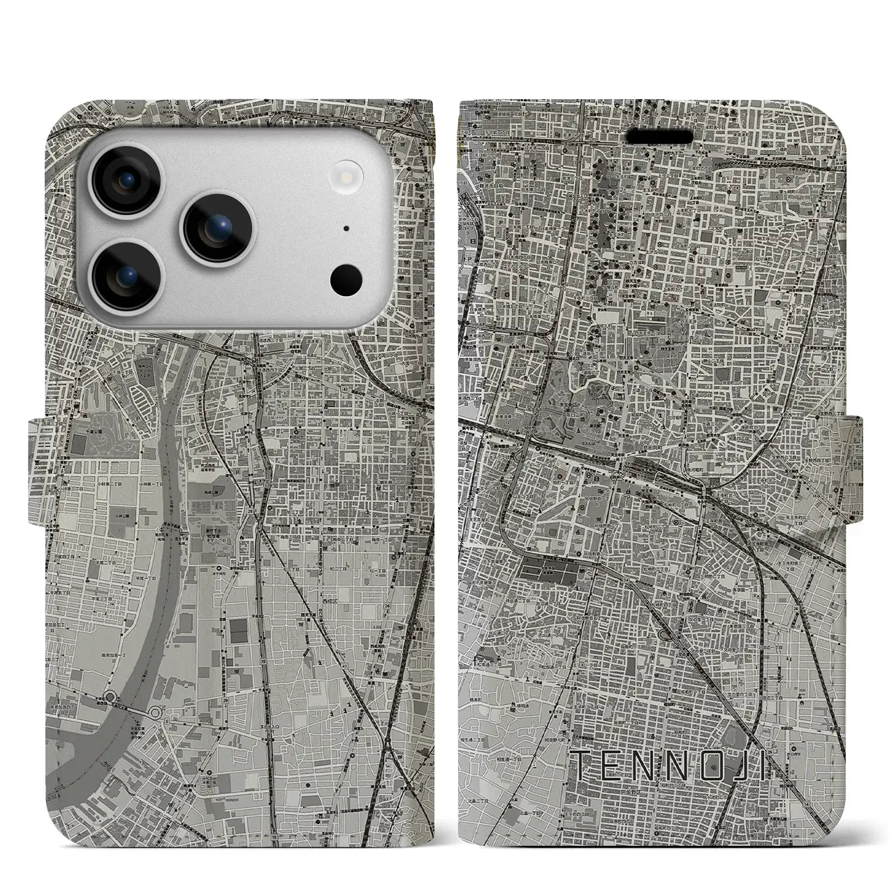 【天王寺(大阪府)】地図柄iPhoneケース(手帳タイプ)