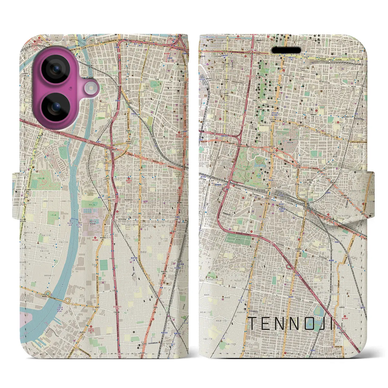 【天王寺(大阪府)】地図柄iPhoneケース(手帳タイプ)