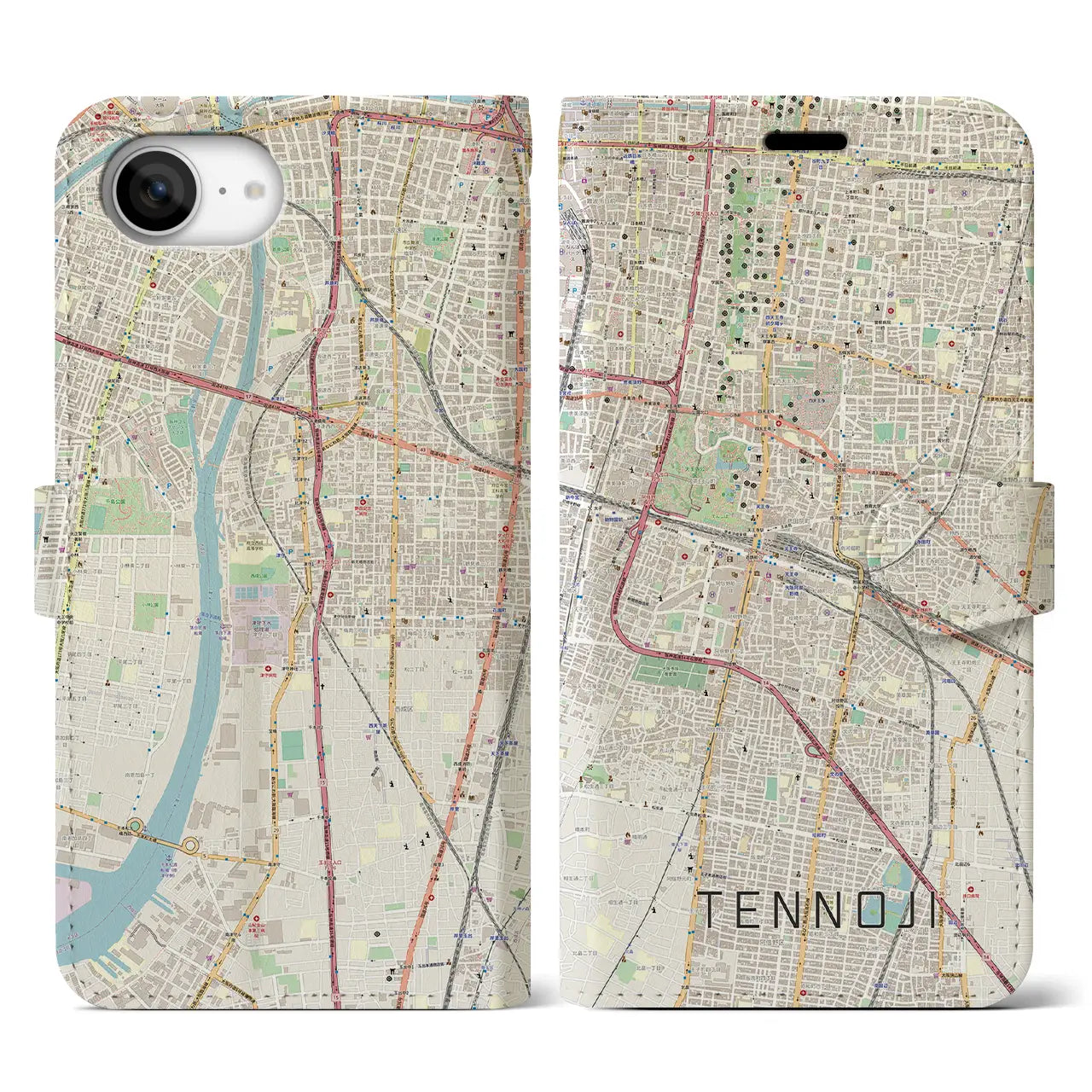 【天王寺(大阪府)】地図柄iPhoneケース(手帳タイプ)