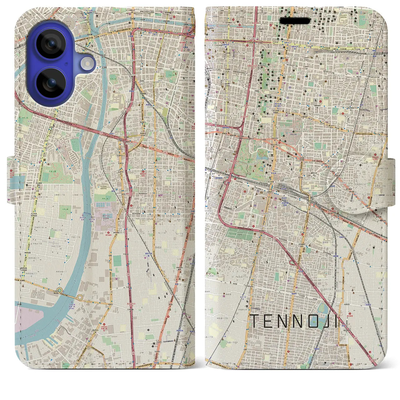 【天王寺(大阪府)】地図柄iPhoneケース(手帳タイプ)ナチュラル・iPhone 16 Pro Max 用