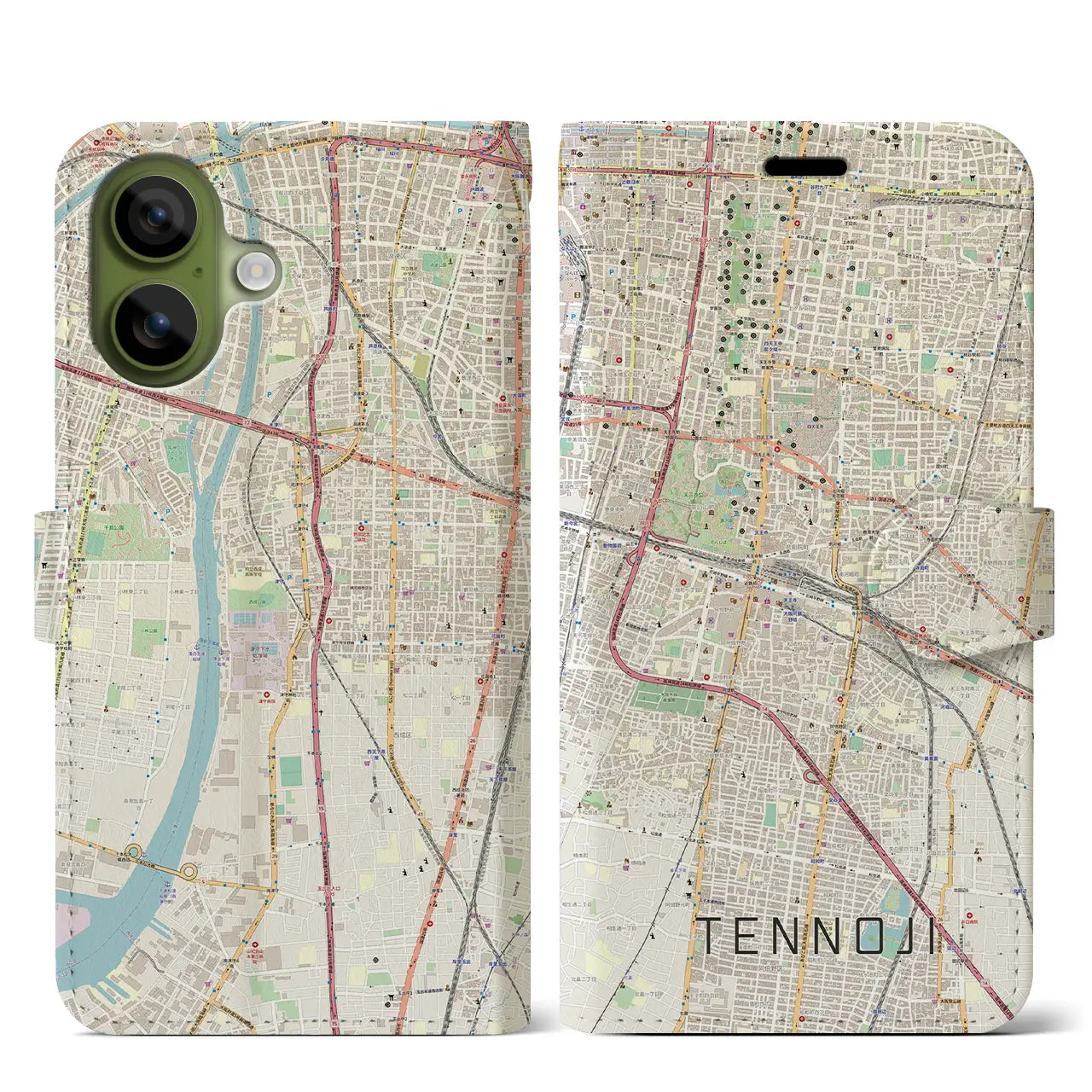 【天王寺(大阪府)】地図柄iPhoneケース(手帳タイプ)