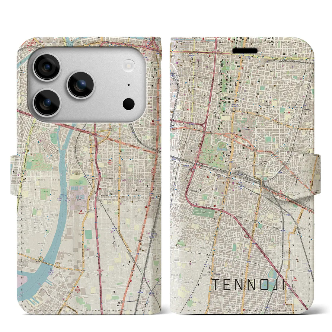 【天王寺(大阪府)】地図柄iPhoneケース(手帳タイプ)ナチュラル・iPhone 17 Pro Max 用