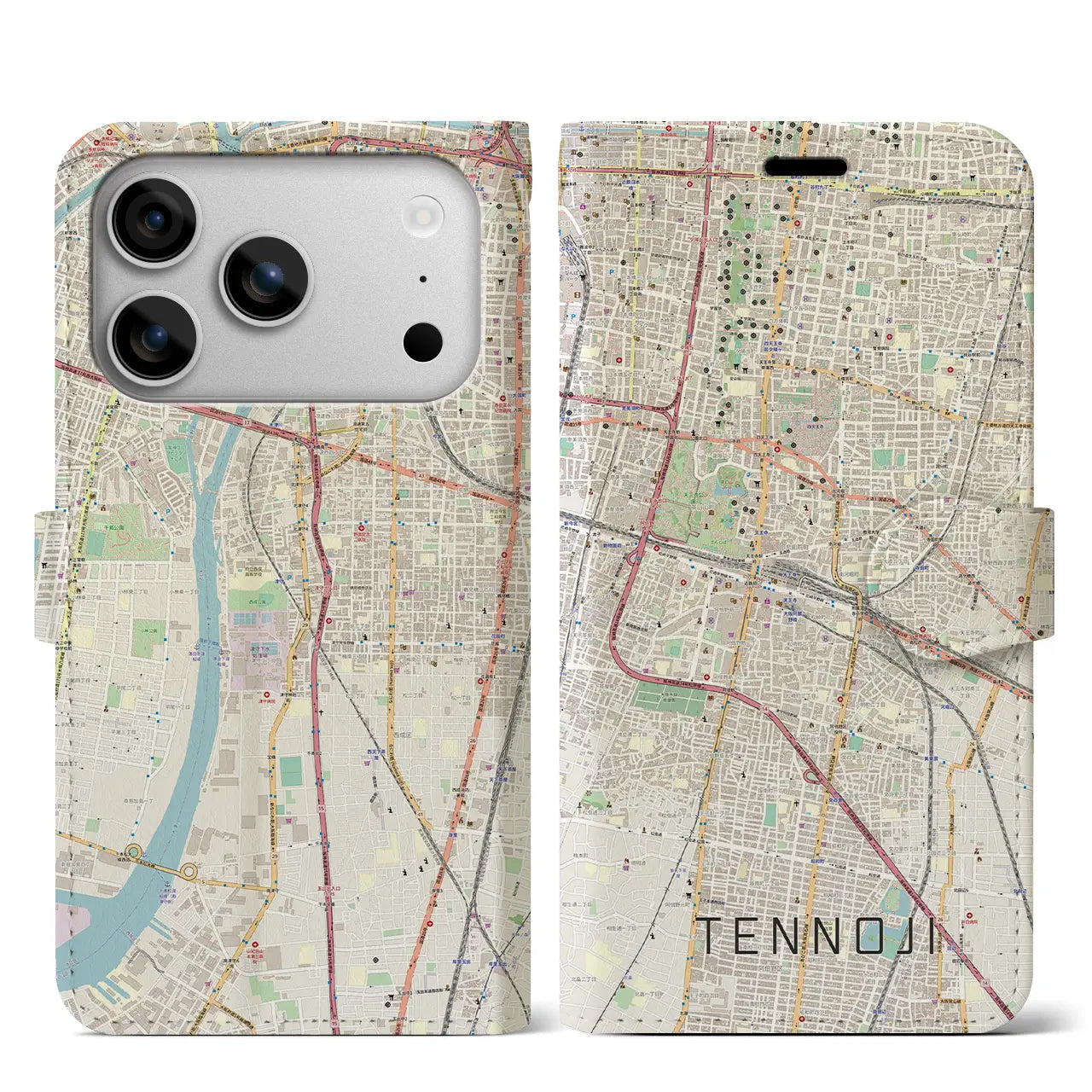 【天王寺(大阪府)】地図柄iPhoneケース(手帳タイプ)ナチュラル・iPhone 17 Pro Max 用