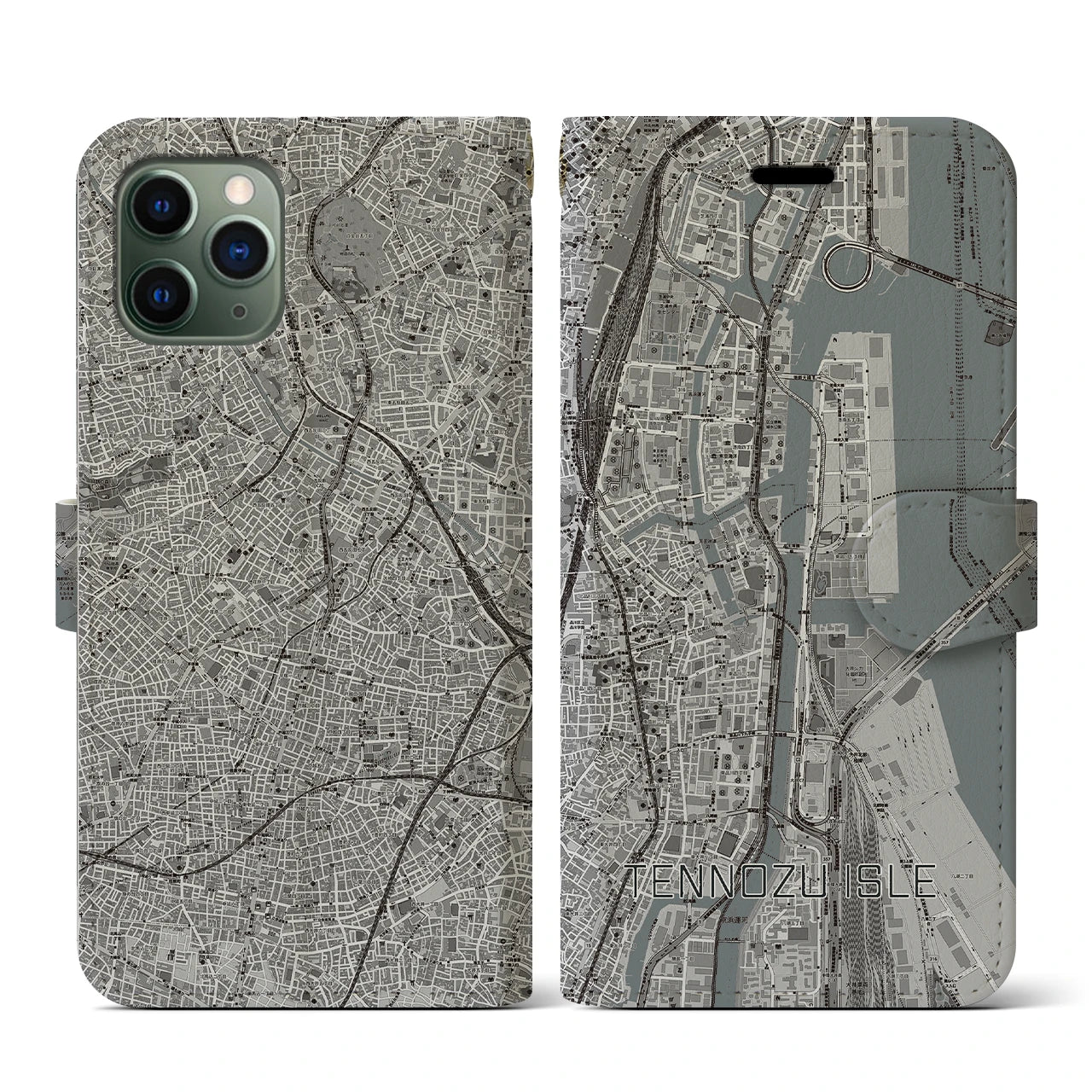 【天王洲アイル(東京都)】地図柄iPhoneケース(手帳タイプ)モノトーン・iPhone 11 Pro 用