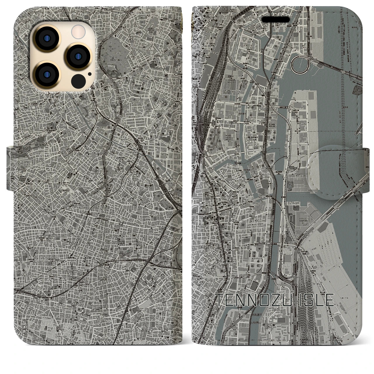 【天王洲アイル(東京都)】地図柄iPhoneケース(手帳タイプ)モノトーン・iPhone 12 Pro Max 用