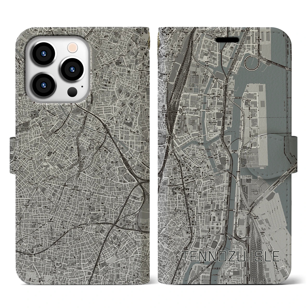 【天王洲アイル(東京都)】地図柄iPhoneケース(手帳タイプ)モノトーン・iPhone 13 Pro 用