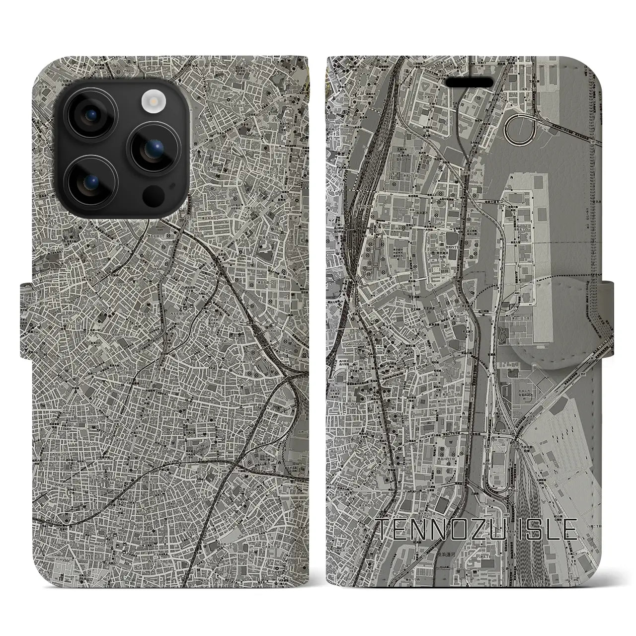 【天王洲アイル(東京都)】地図柄iPhoneケース(手帳タイプ)モノトーン・iPhone 16 用