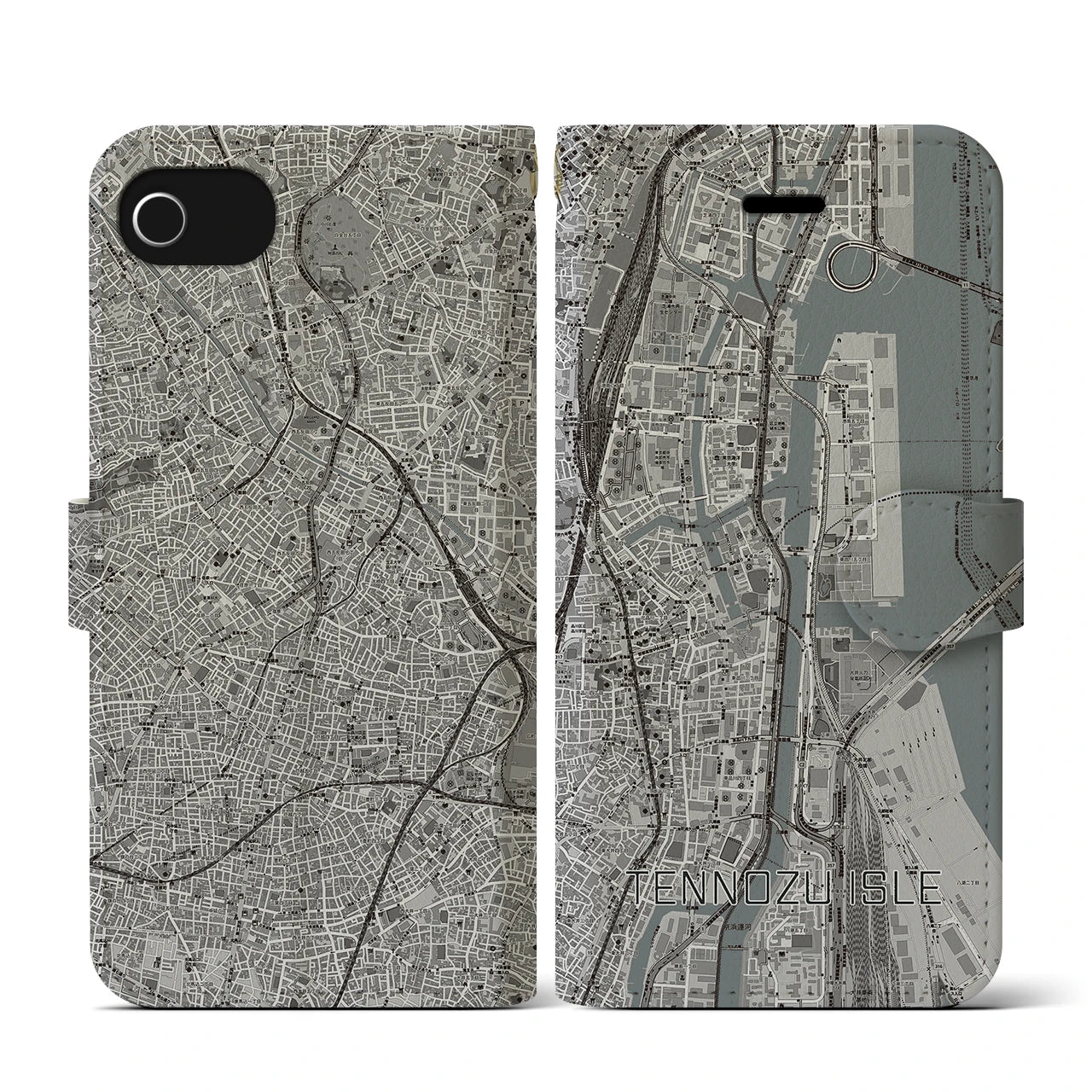 【天王洲アイル(東京都)】地図柄iPhoneケース(手帳タイプ)モノトーン・iPhone SE(第3 / 第2世代) / 8 / 7 / 6s / 6 用